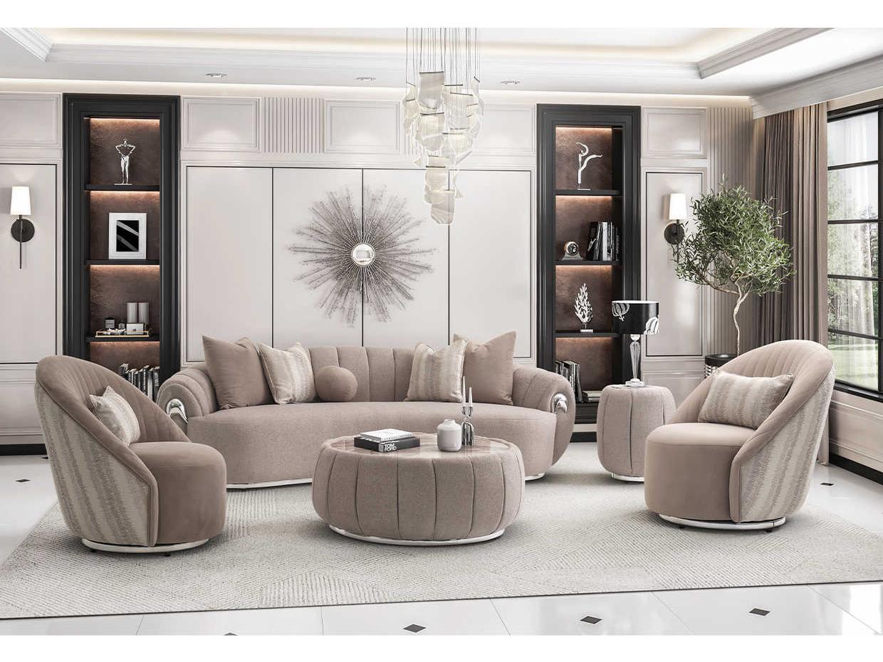 Michael Amini Lucca Round Faux Marble Nougat End Table