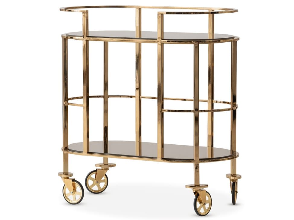 Michael Amini Savannah Breeze Glass Gold Bar Cart