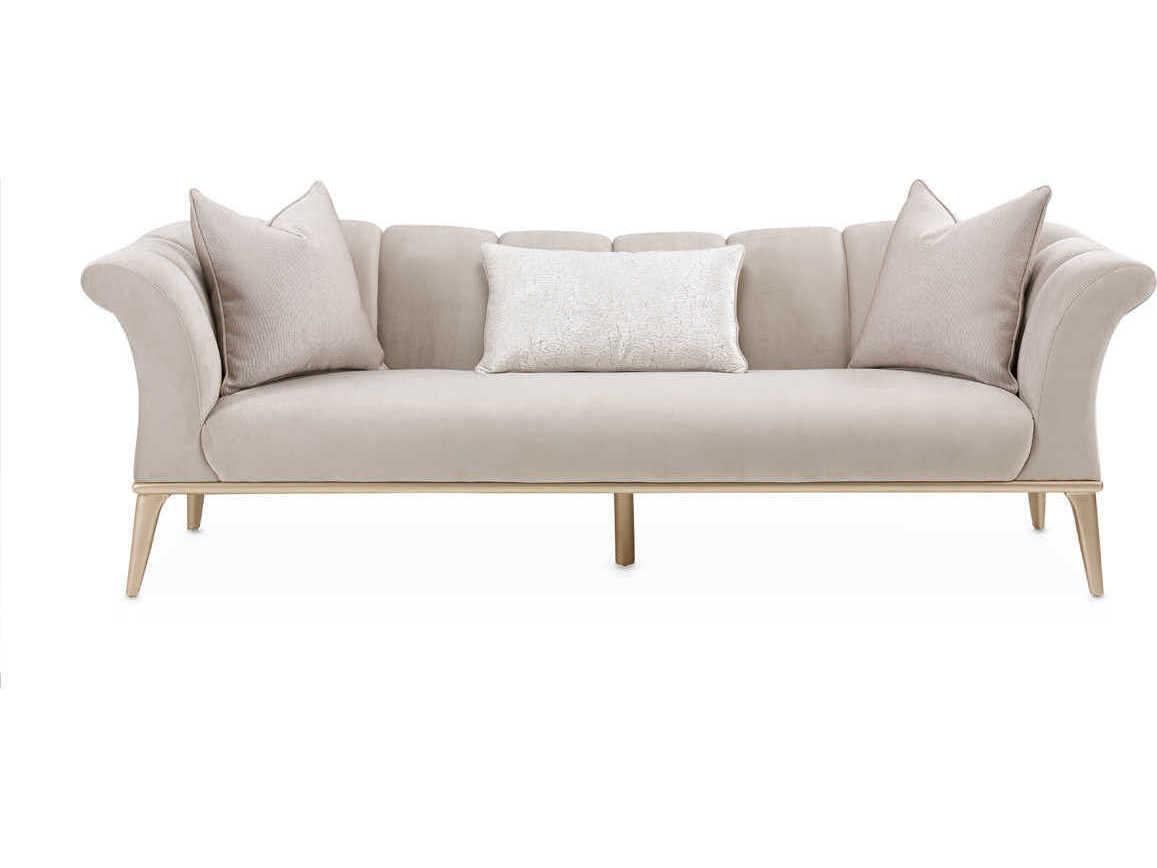 Michael Amini Yvette Porcini Cream Velvet Upholstered Sofa