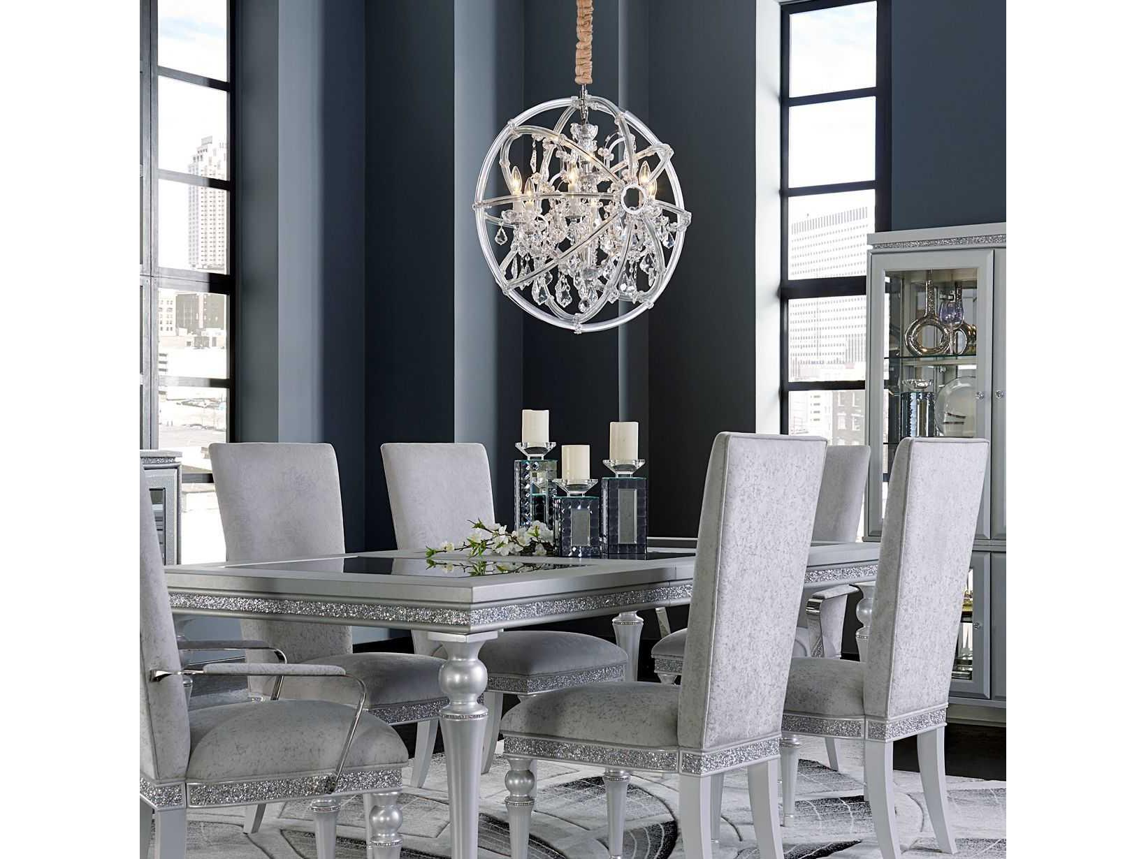 Michael Amini Pena 6-Light Chrome Clear Crystal Glass Candelabra Round Chandelier