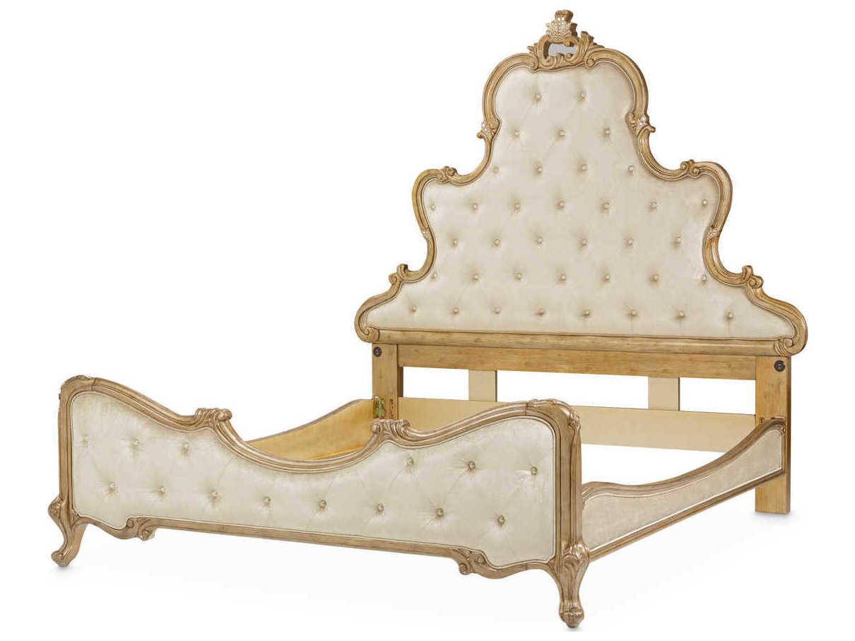 Michael Amini Platine De Royale Champagne White Poplar Wood Upholstered King Panel Bed