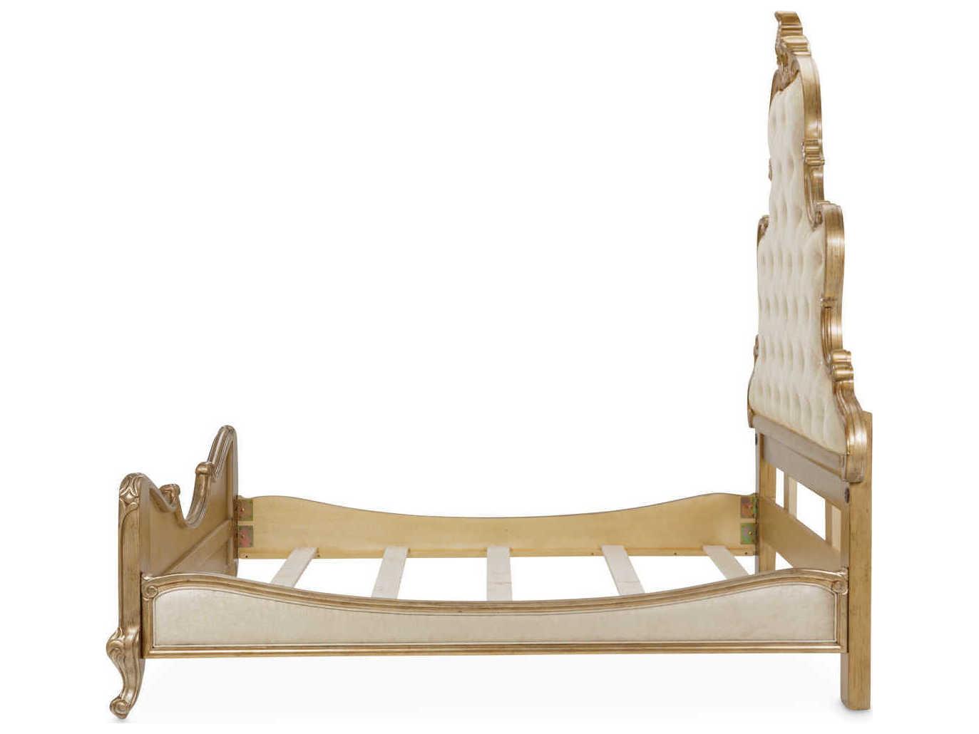 Michael Amini Platine De Royale Champagne White Poplar Wood Upholstered King Panel Bed