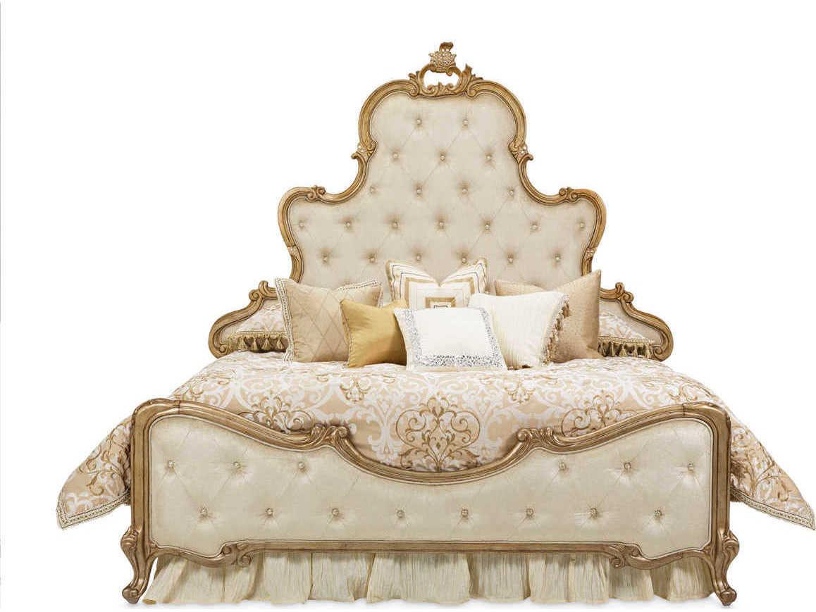 Luxecor Gilded Champagne White Poplar Wood Upholstered Queen Panel Bed