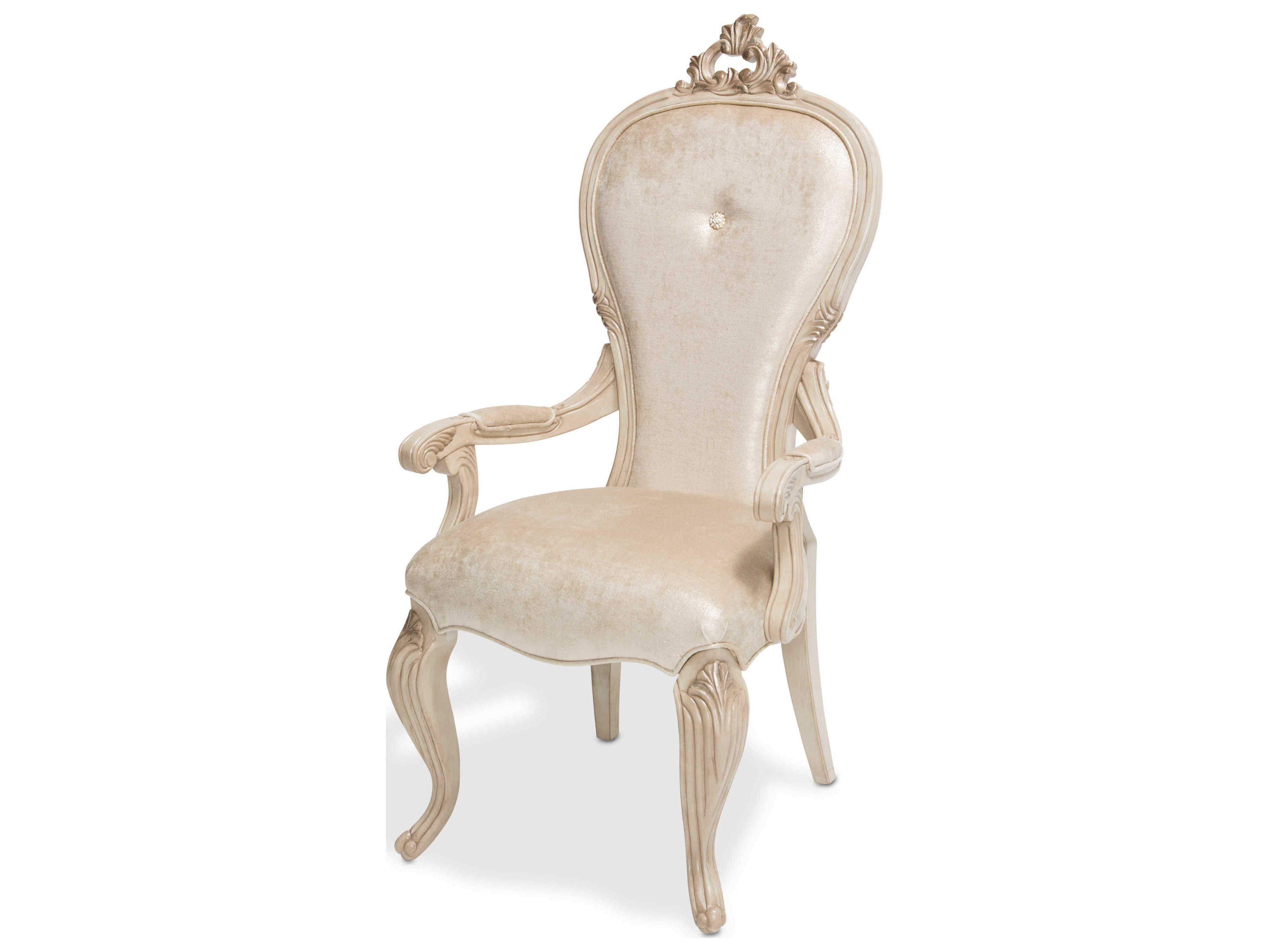 Michael Amini Platine De Royale White Upholstered Arm Dining Chair