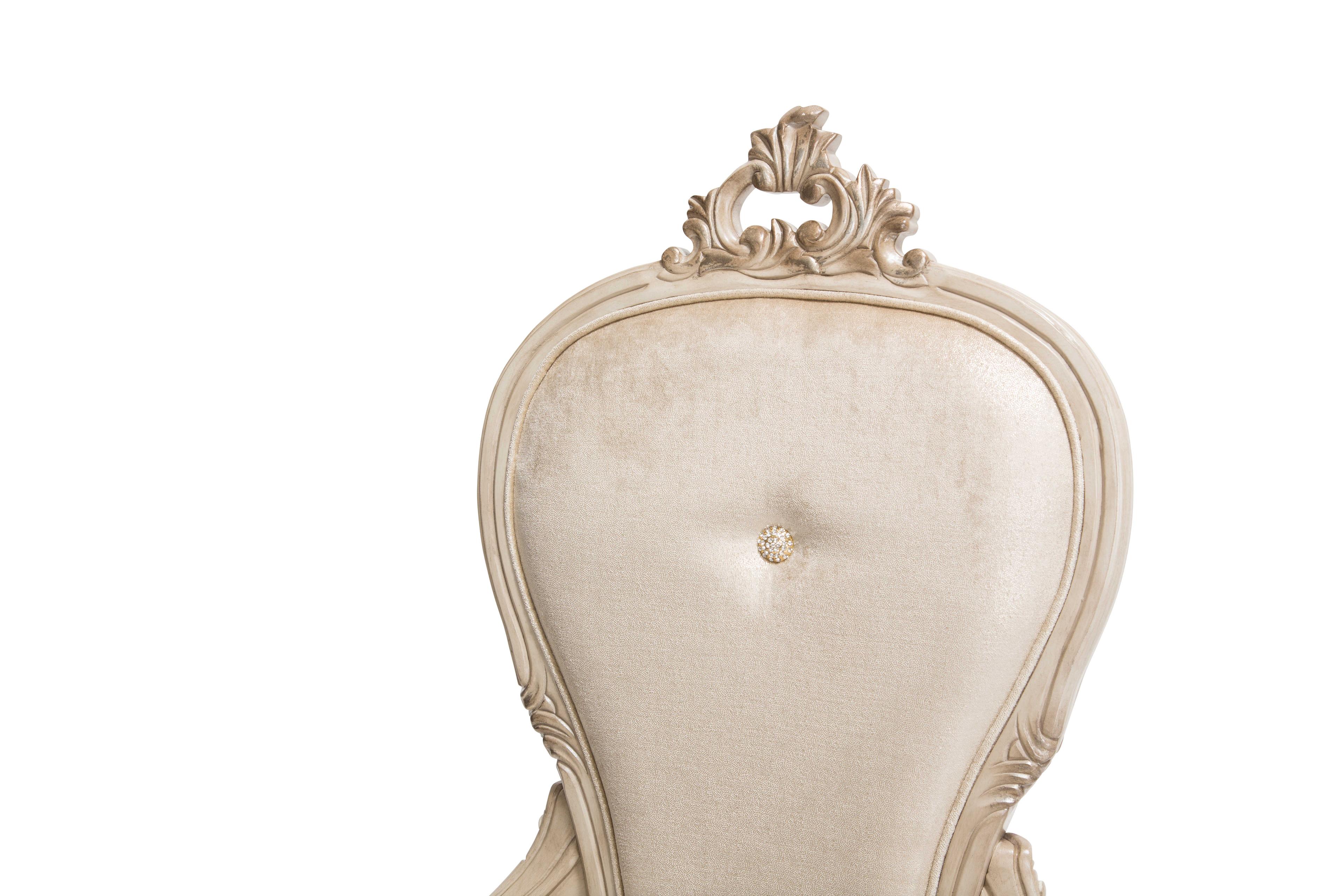 Michael Amini Platine De Royale White Upholstered Arm Dining Chair