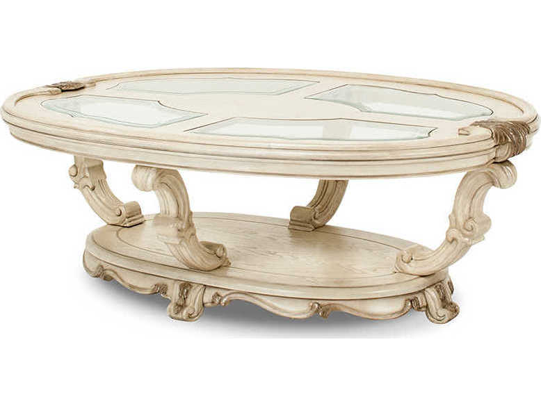 Luxecor Gilded Oval Glass Champagne Antique Platinum Cocktail Table