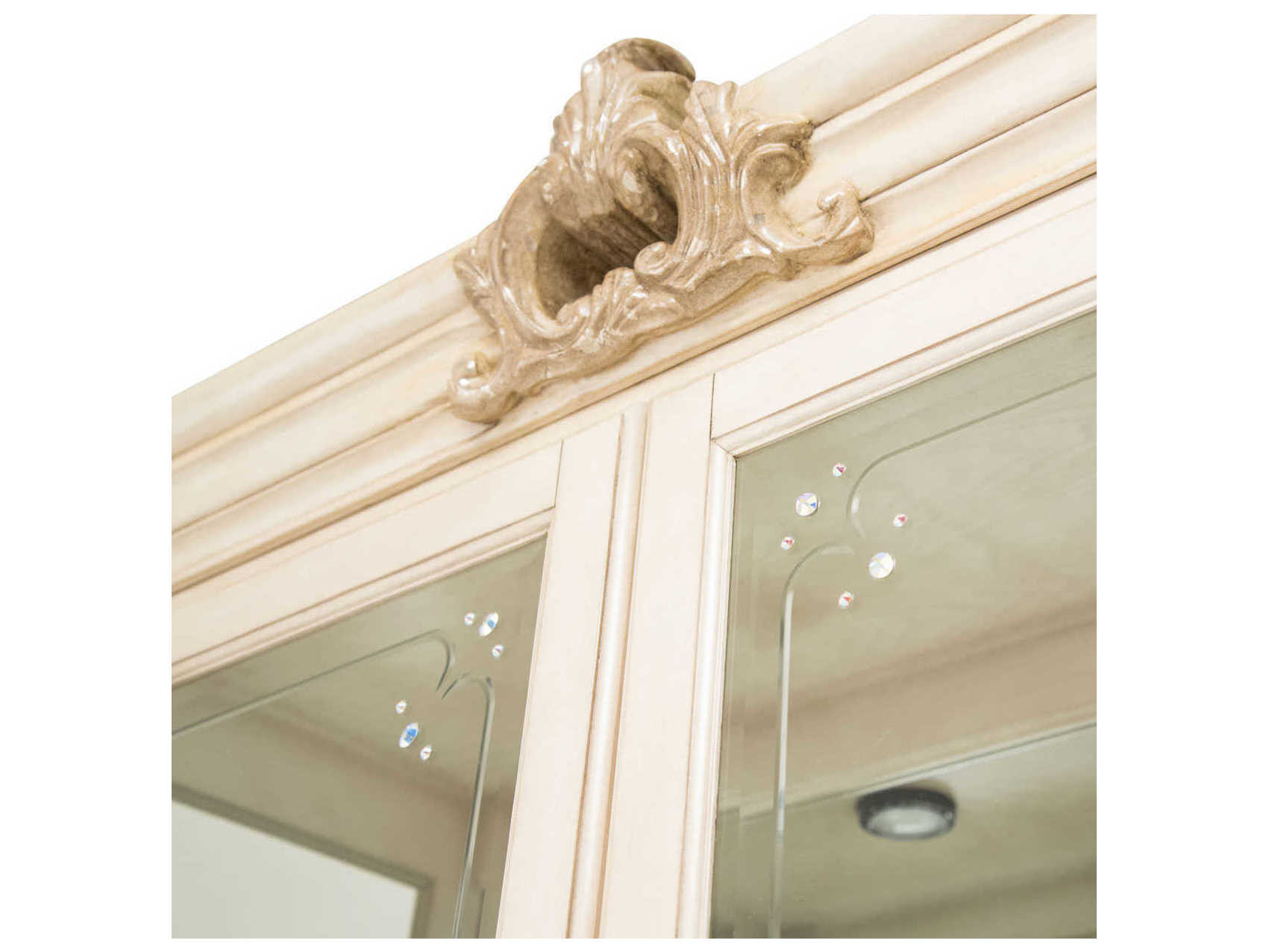 Michael Amini Platine De Royale Poplar Wood Champagne Display Cabinet