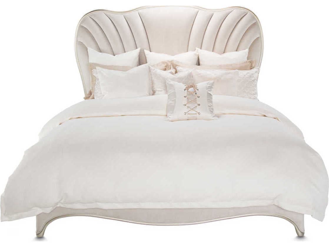 Michael Amini London Place White Poplar Wood Upholstered King Panel Bed