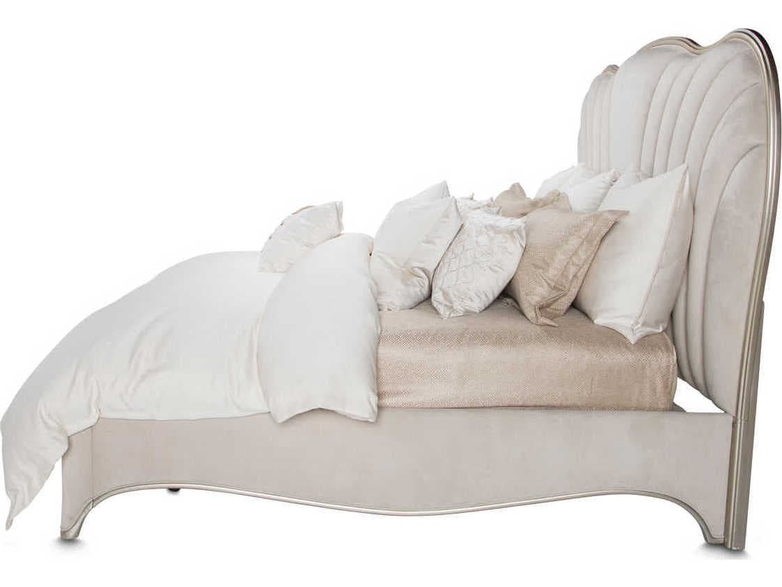 Michael Amini London Place Creamy Pearl White Poplar Wood Upholstered Queen Panel Bed