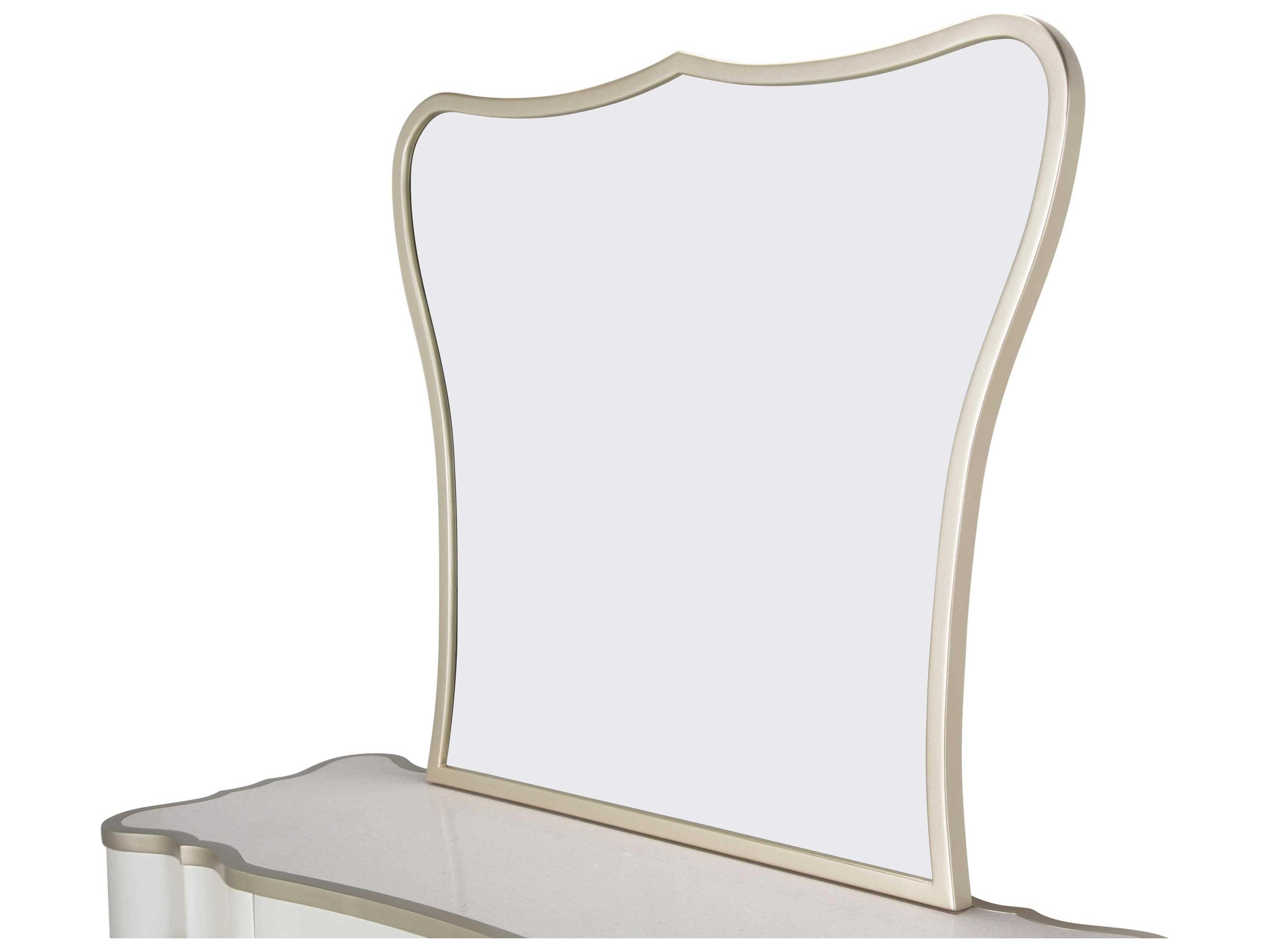 Luxecor Gilded Creamy Pearl Poplar Wood Vanity Table with Mirror