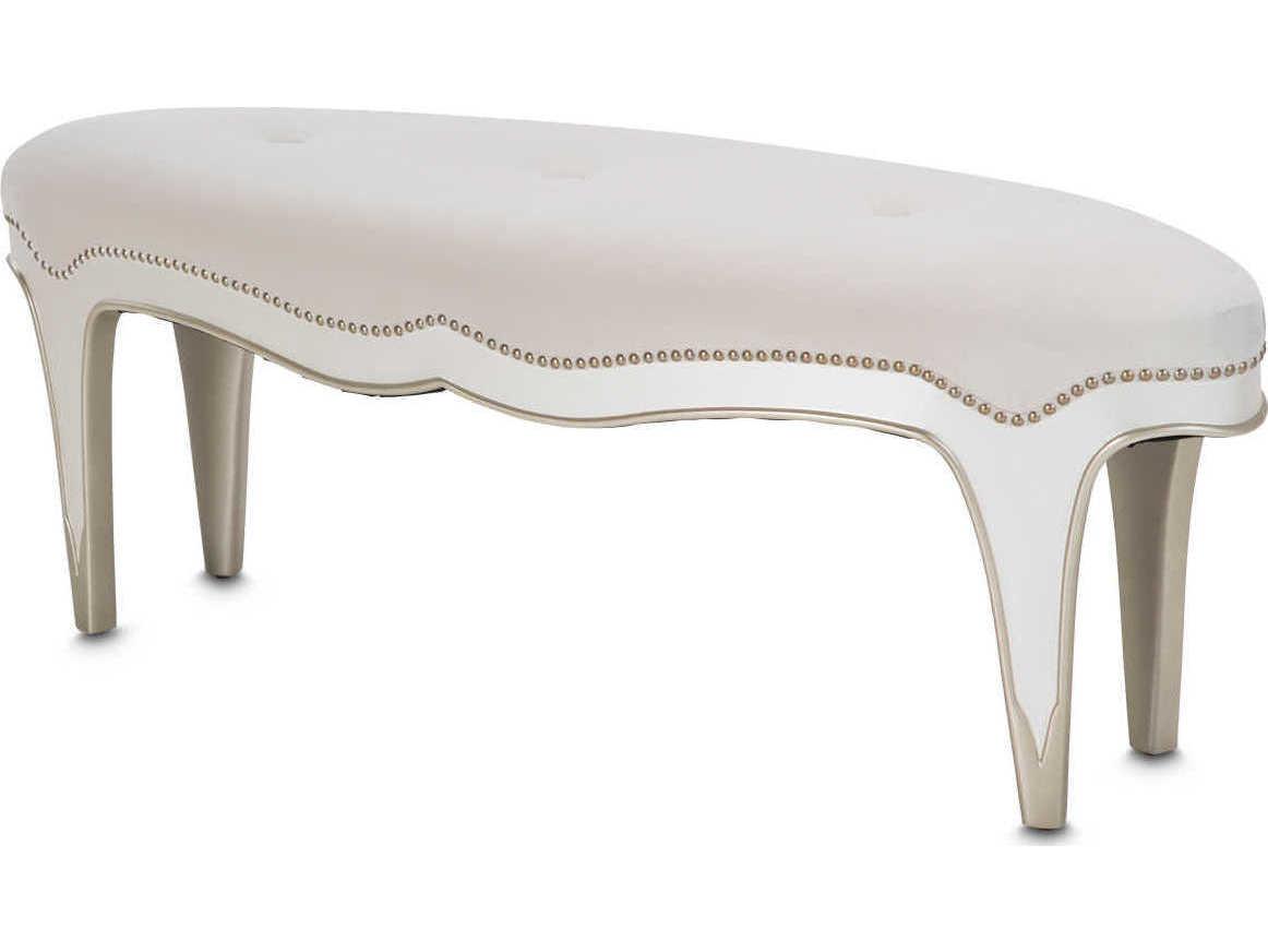 Michael Amini London Place Creamy Pearl White Velvet Upholstered Accent Bench