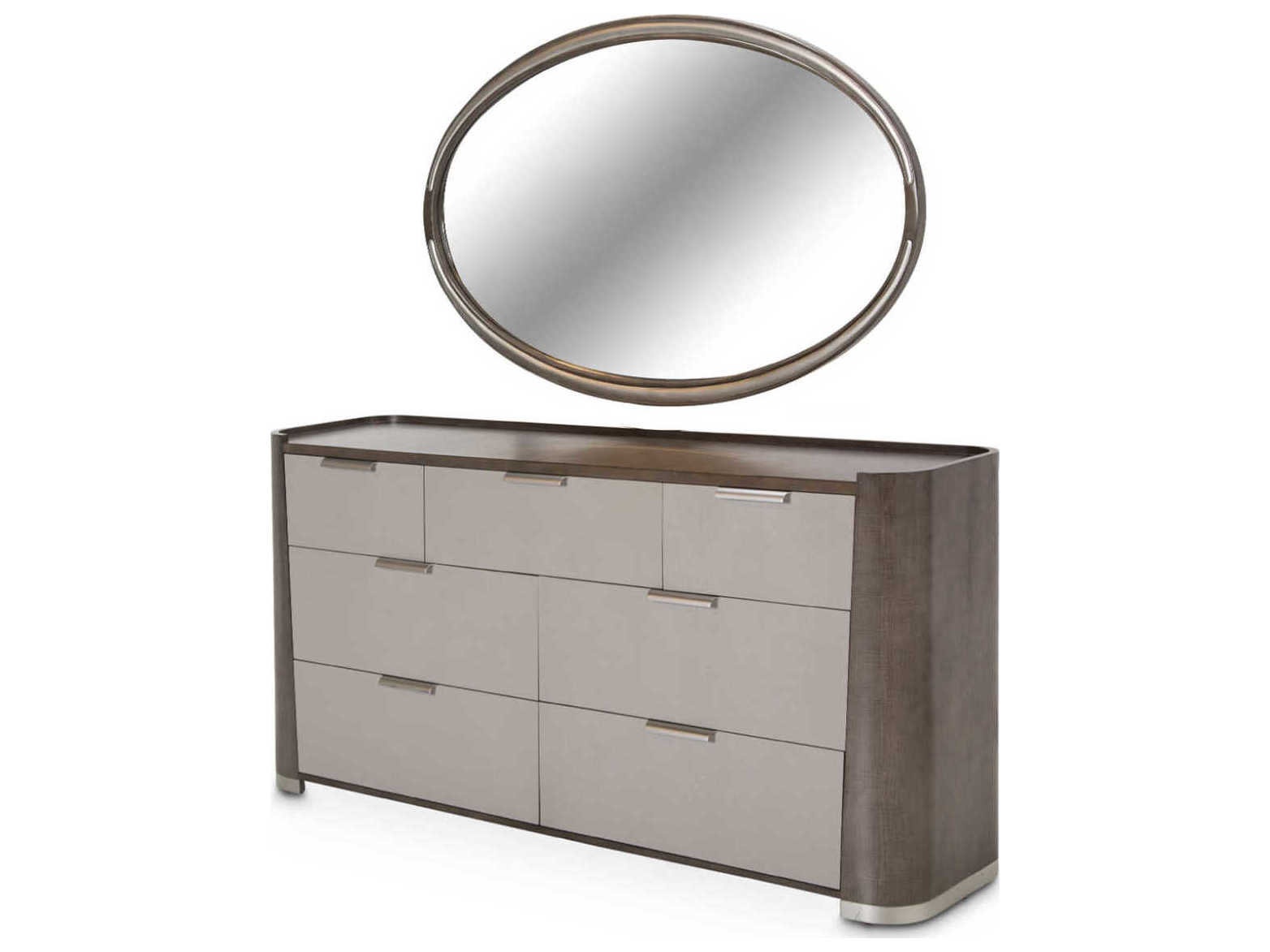 Luxecor Gilded 7-Drawers Gray Double Dresser with Mirror
