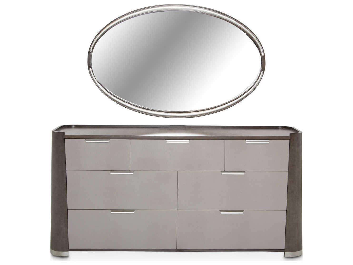 Luxecor Gilded 7-Drawers Gray Double Dresser with Mirror