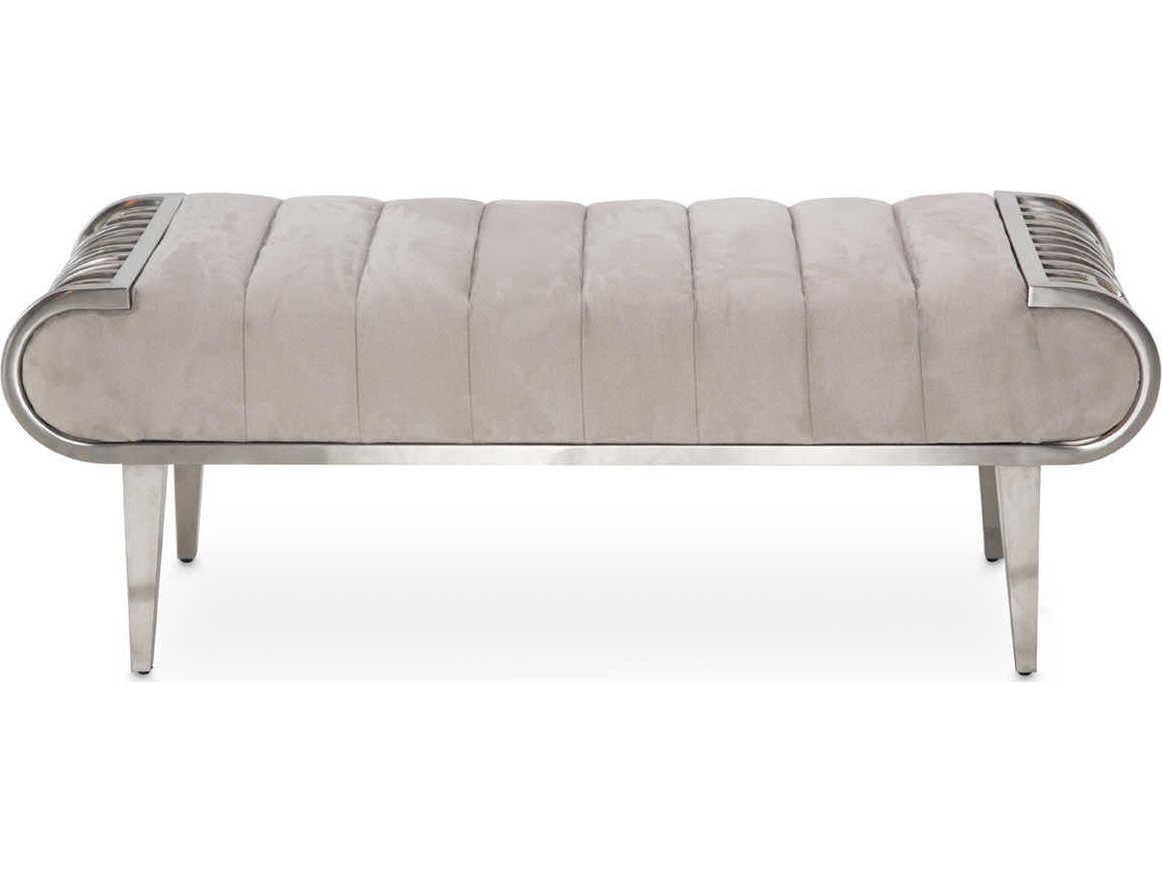 Luxecor Gilded Cement Gray Velvet Upholstered Accent Bench