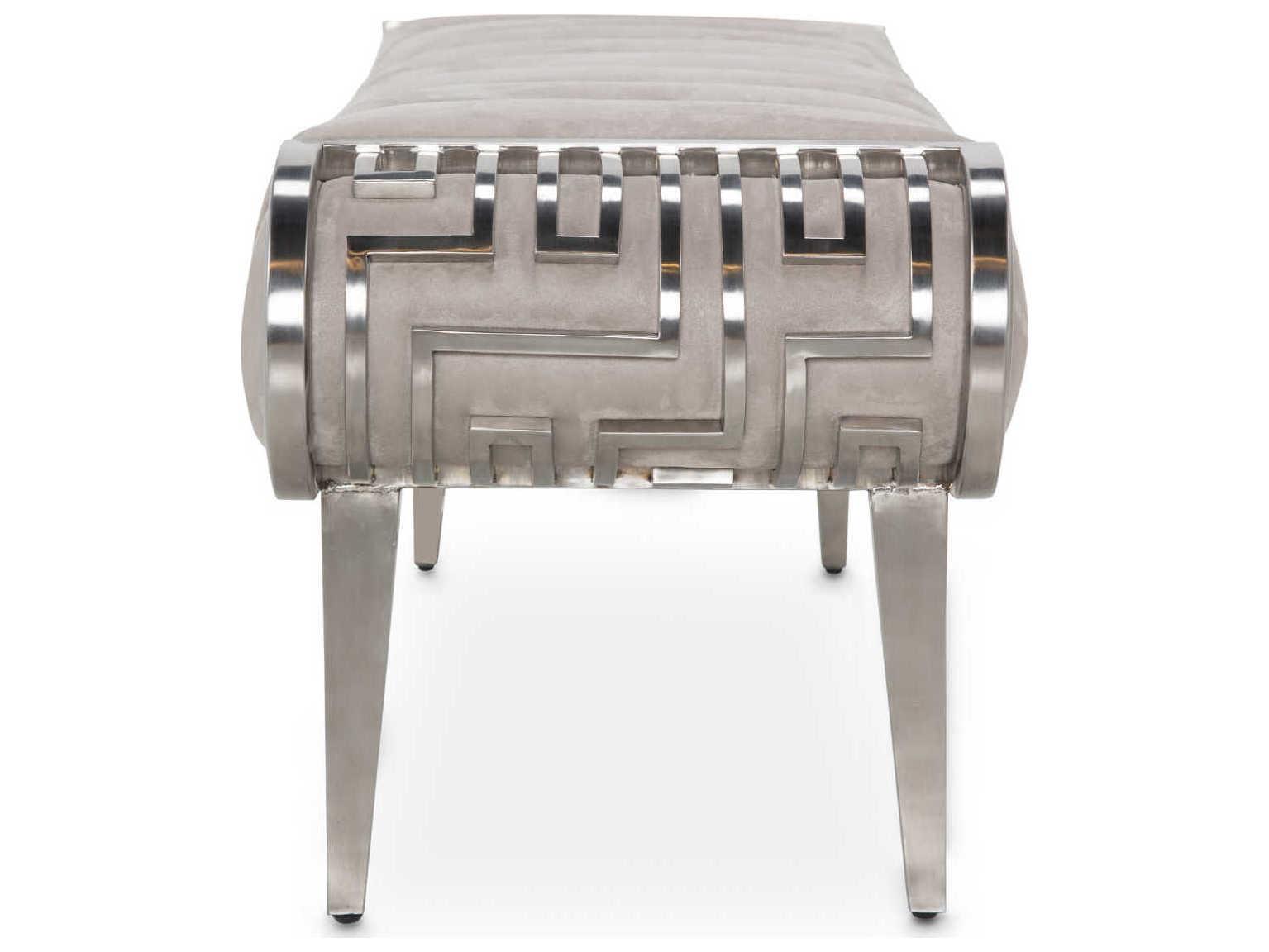 Luxecor Gilded Cement Gray Velvet Upholstered Accent Bench