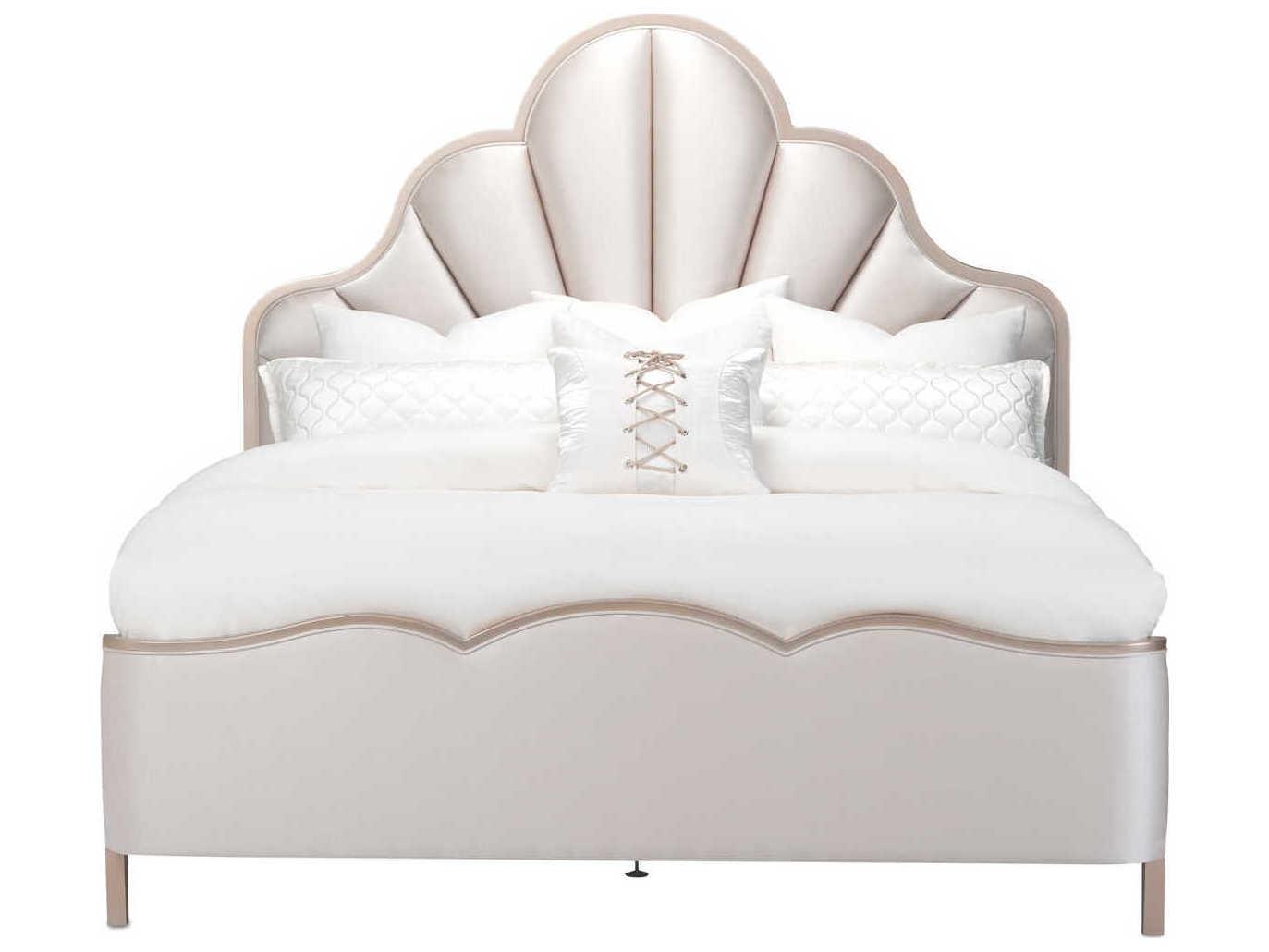 Michael Amini Malibu Crest Porcelain Silver Birch Wood Upholstered Queen Panel Bed