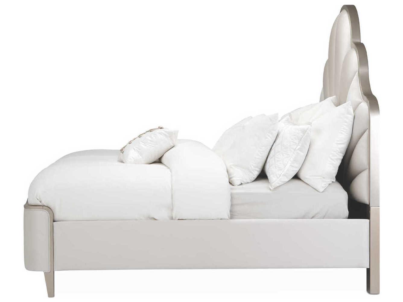 Michael Amini Malibu Crest Porcelain Silver Birch Wood Upholstered Queen Panel Bed