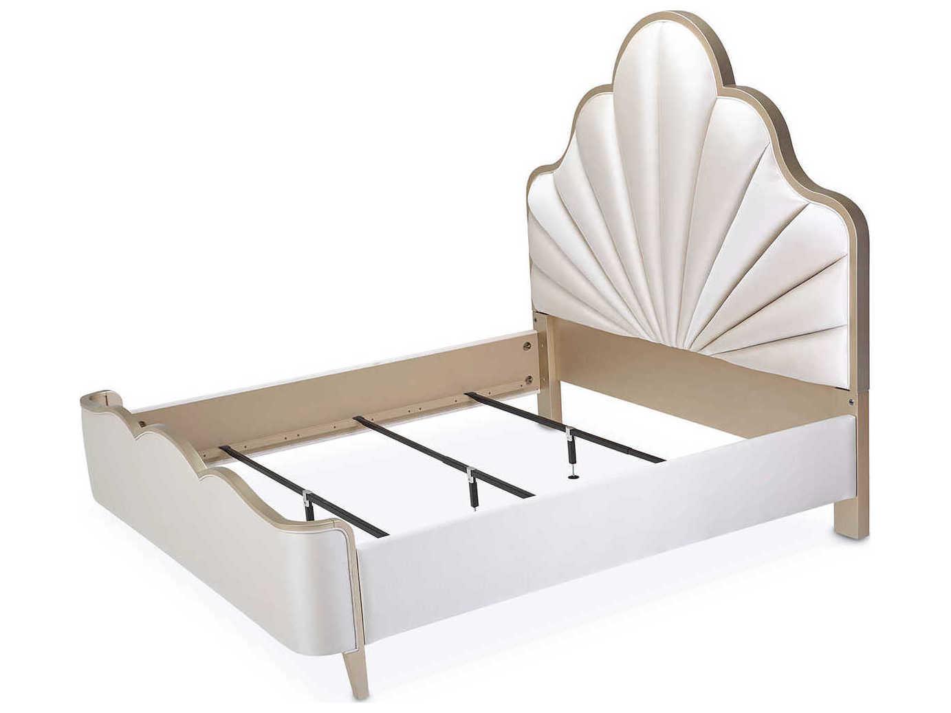 Michael Amini Malibu Crest Porcelain Silver Birch Wood Upholstered Queen Panel Bed