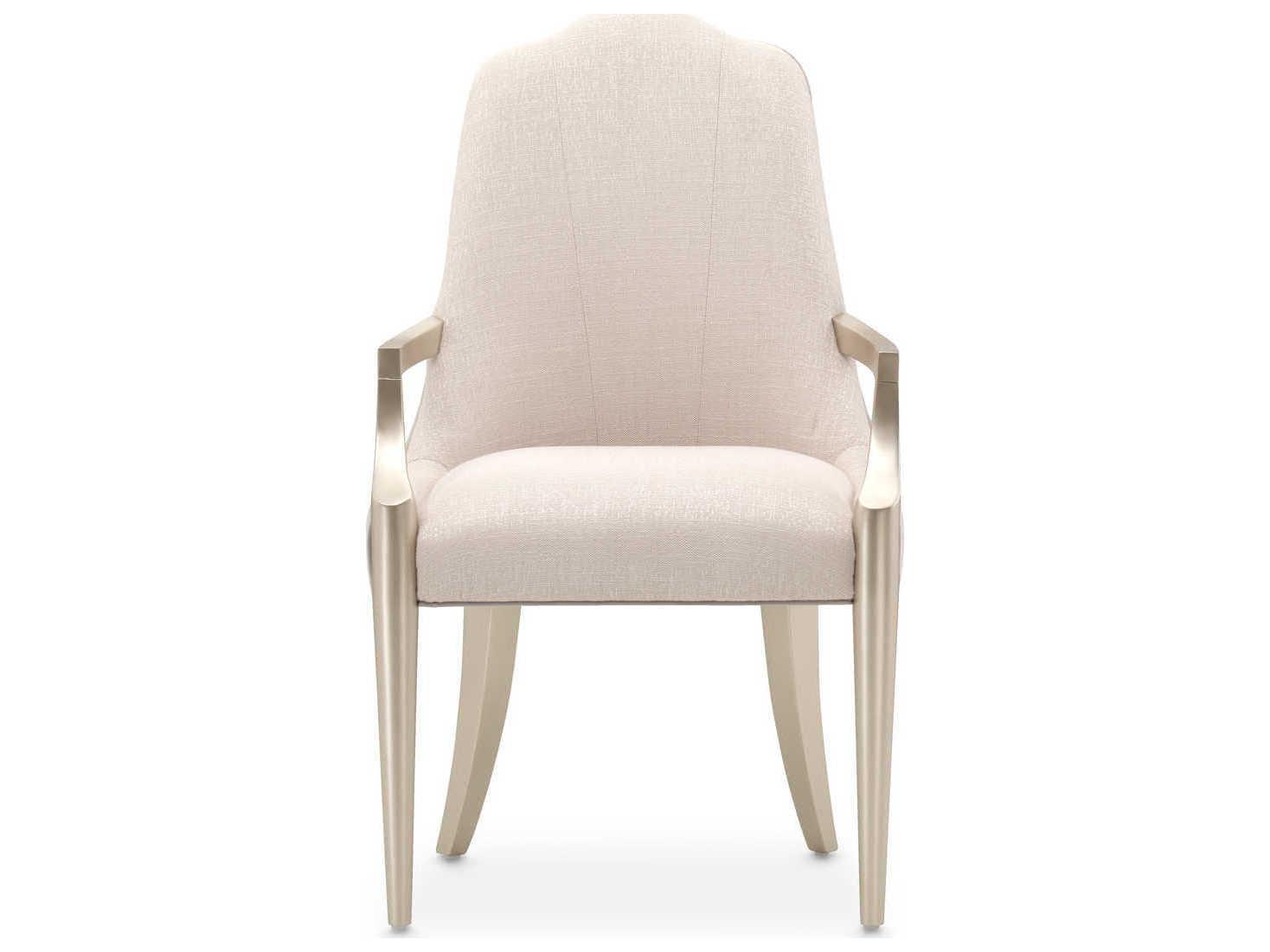 Michael Amini Malibu Crest Birch Wood Beige Upholstered Arm Dining Chair