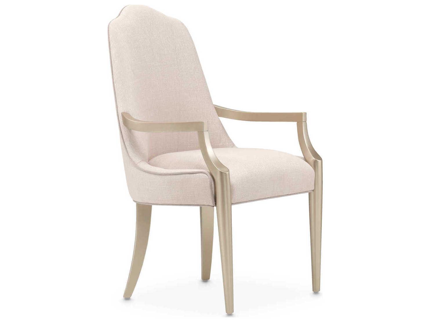 Michael Amini Malibu Crest Birch Wood Beige Upholstered Arm Dining Chair