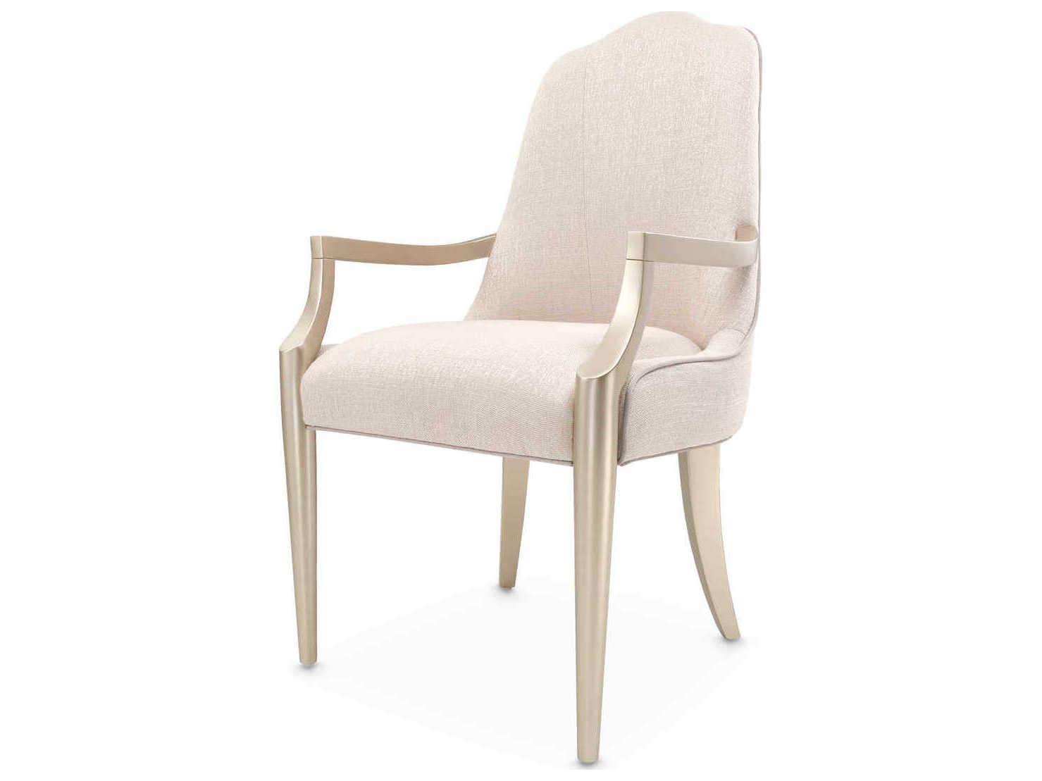 Michael Amini Malibu Crest Birch Wood Beige Upholstered Arm Dining Chair