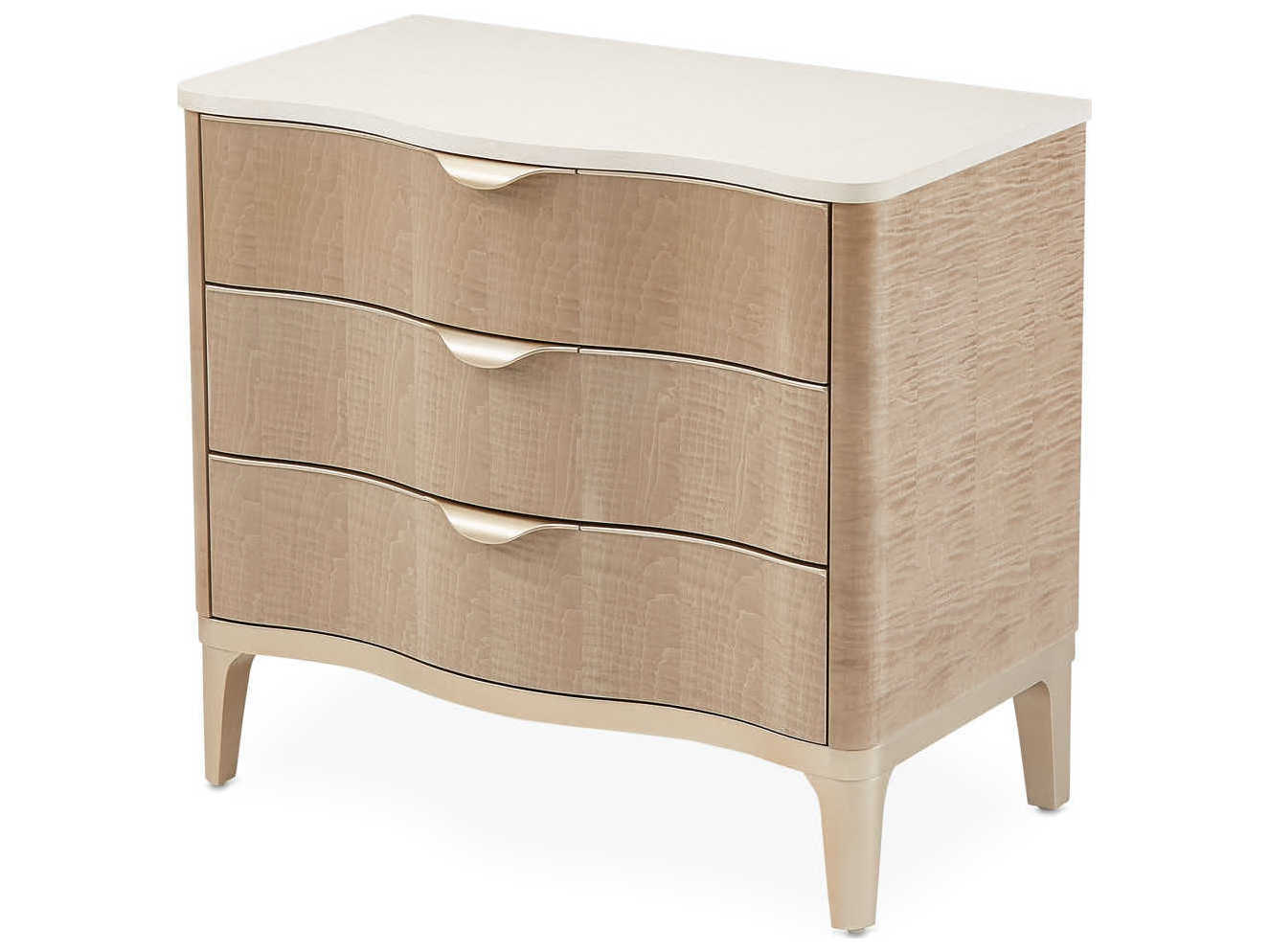 Michael Amini Malibu Crest 3-Drawers Brown Birch Wood Nightstand