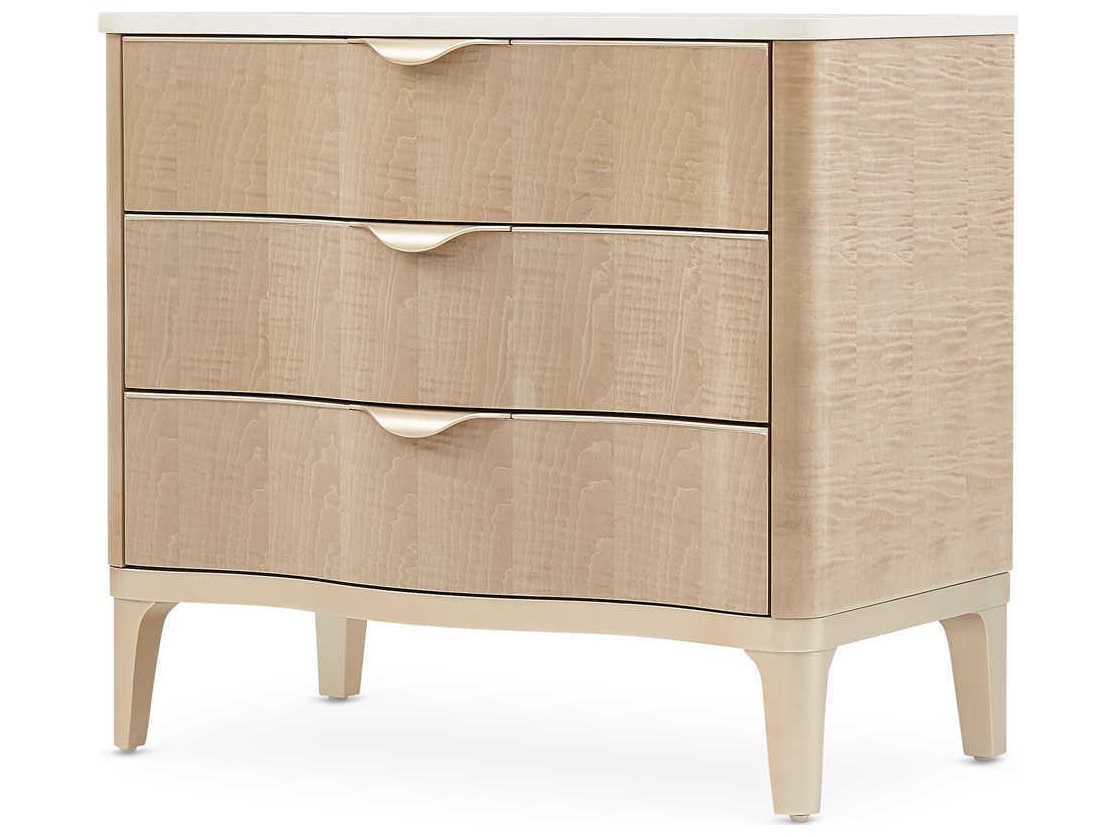 Michael Amini Malibu Crest 3-Drawers Brown Birch Wood Nightstand