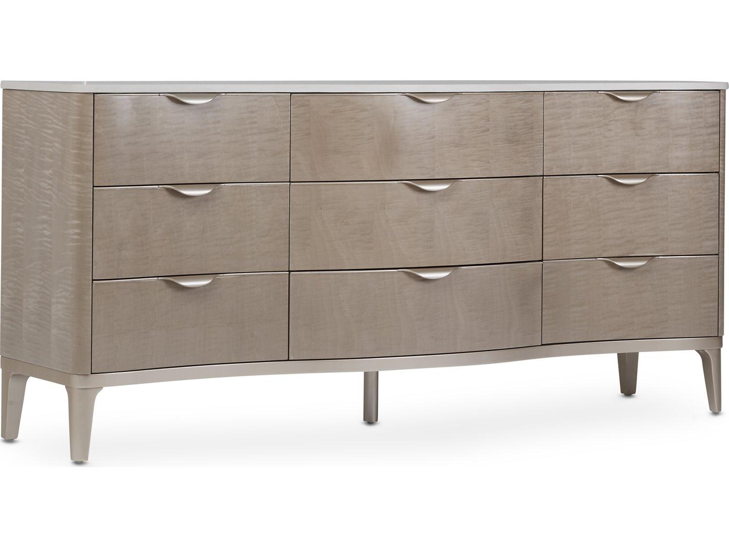 Luxecor Gilded Brown Birch Wood Dresser With Mirror Set