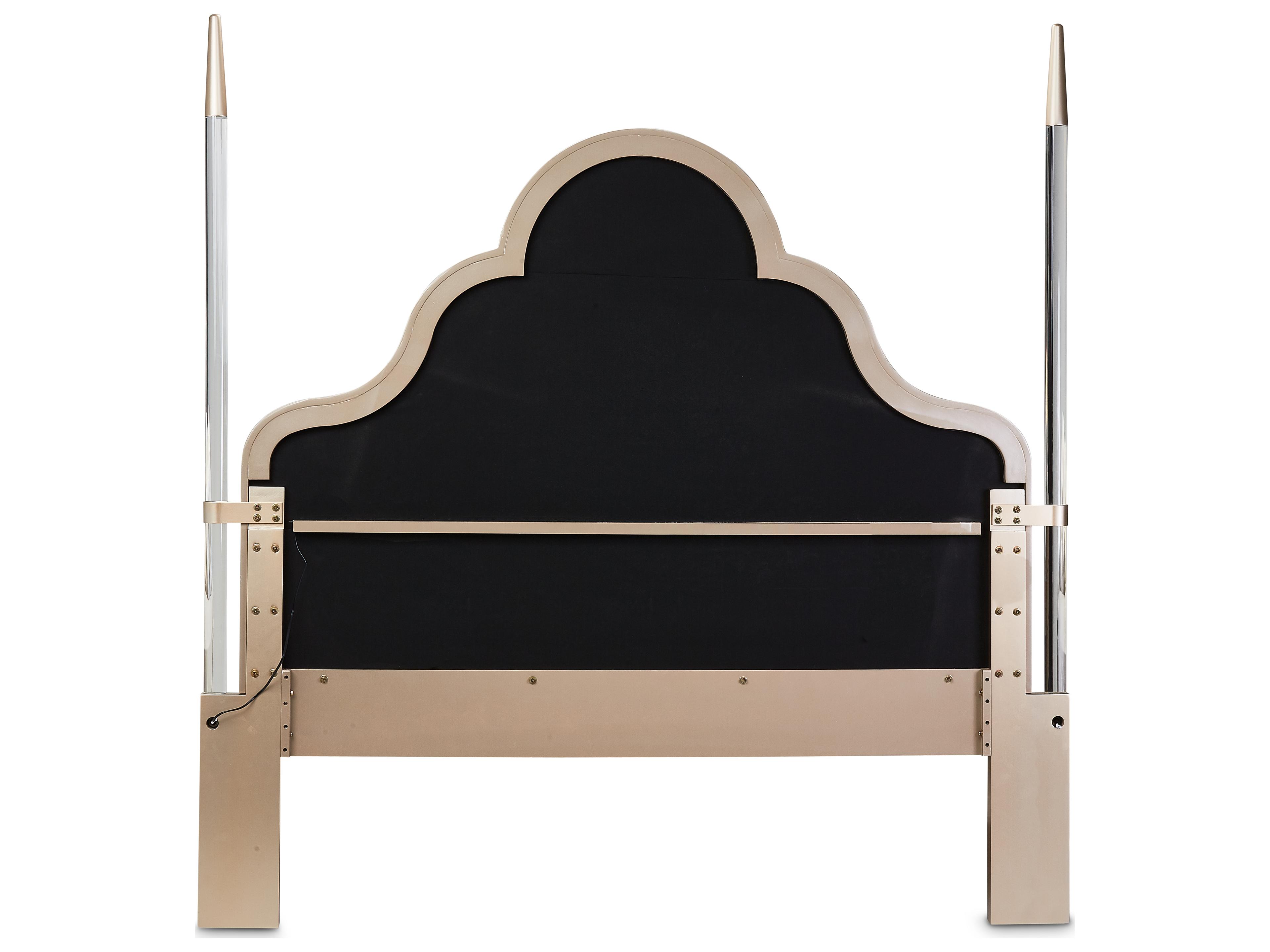 Michael Amini Malibu Crest Champagne Birch Wood Upholstered King Poster Bed