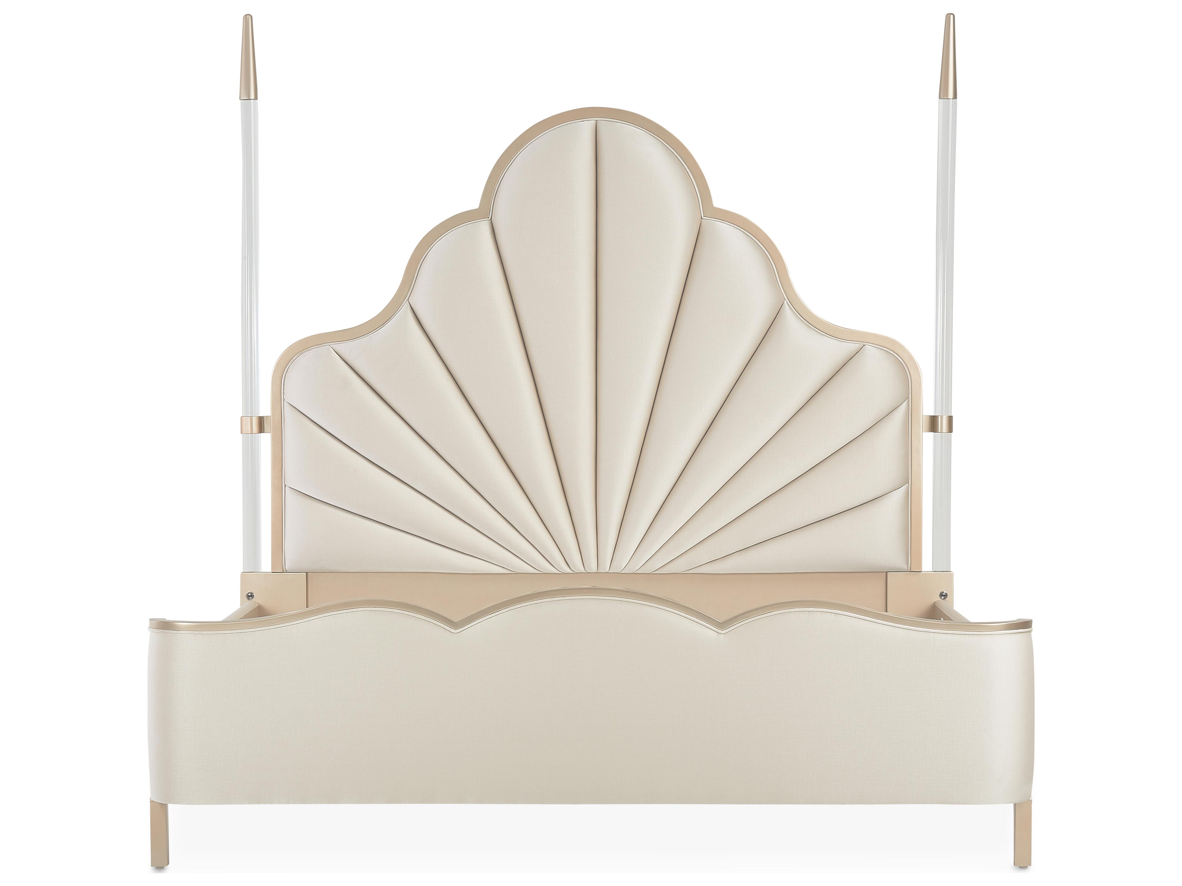 Michael Amini Malibu Crest Champagne Birch Wood Upholstered King Poster Bed