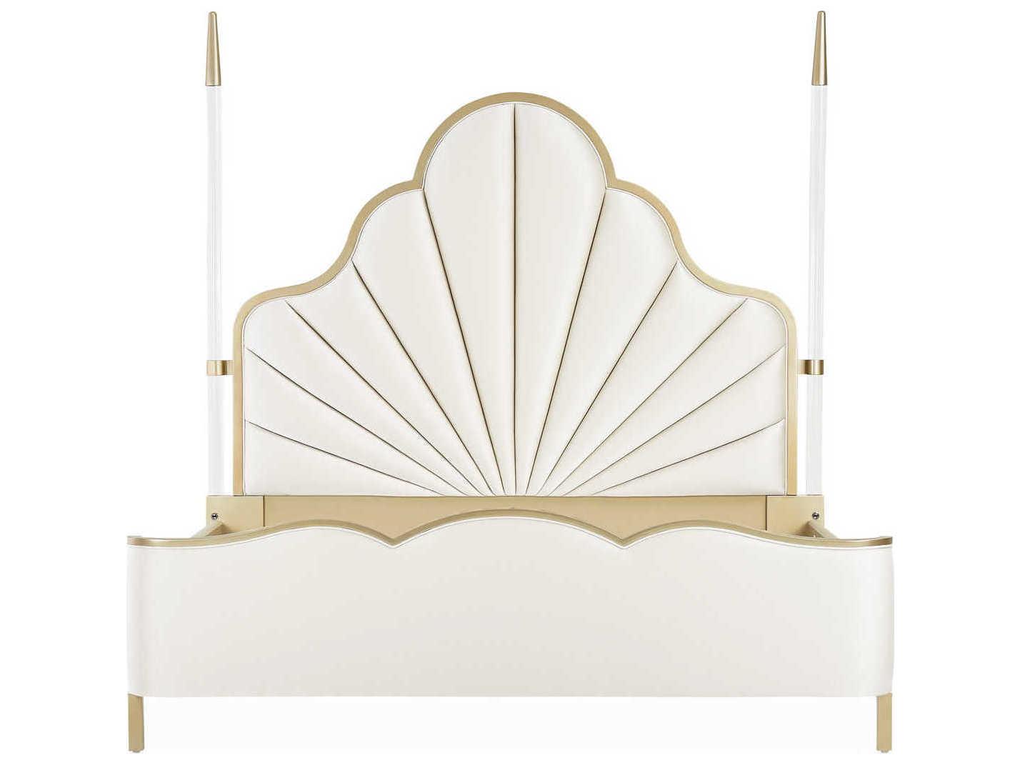 Michael Amini Malibu Crest Porcelain White Birch Wood Upholstered Queen Poster Bed