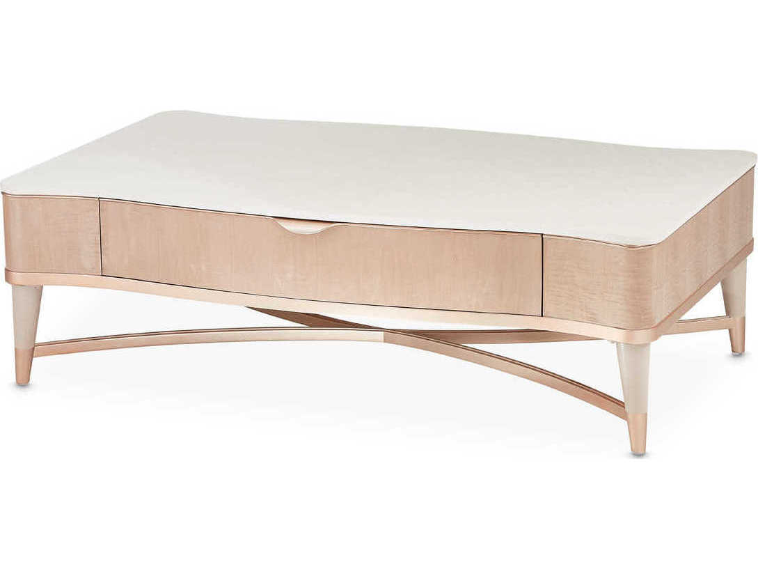 Luxecor Gilded Rectangular Marble Blush Cocktail Table