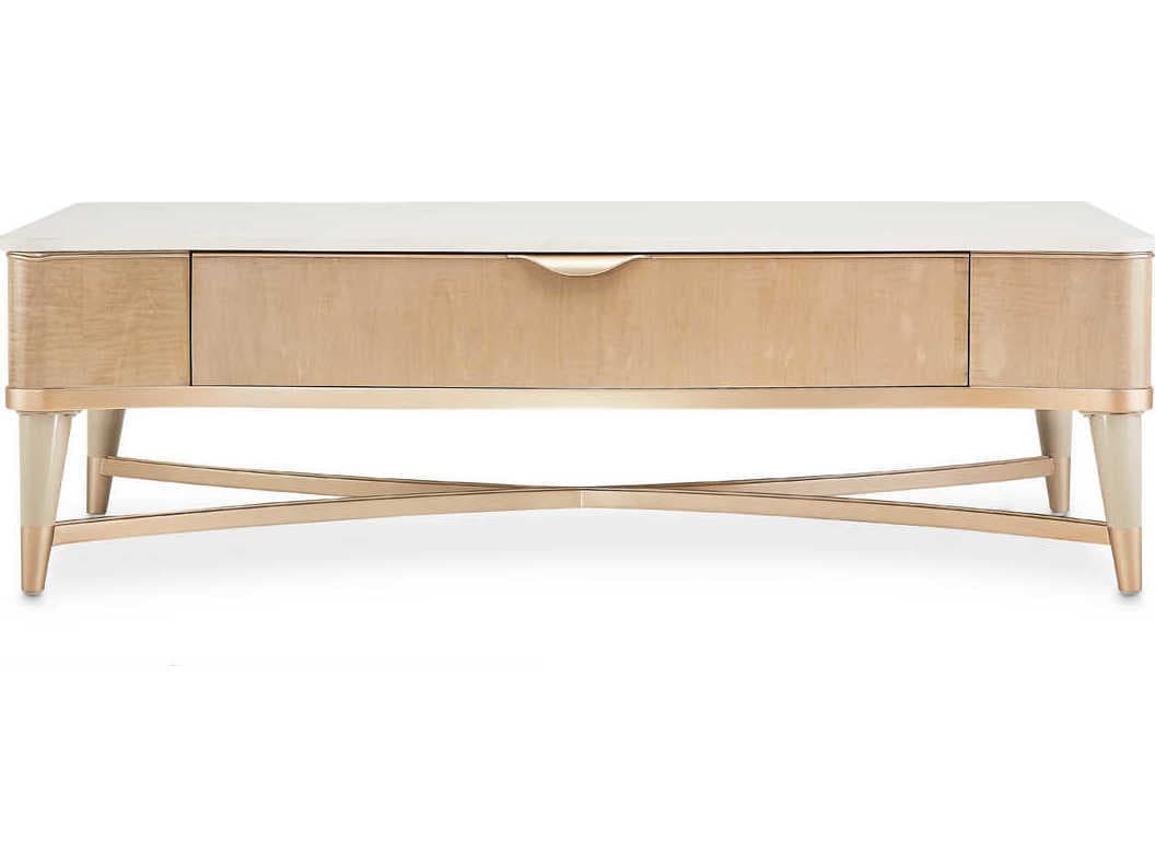 Luxecor Gilded Rectangular Marble Blush Cocktail Table