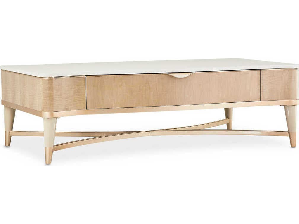 Luxecor Gilded Rectangular Marble Blush Cocktail Table