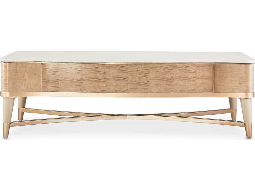 Luxecor Gilded Rectangular Marble Blush Cocktail Table