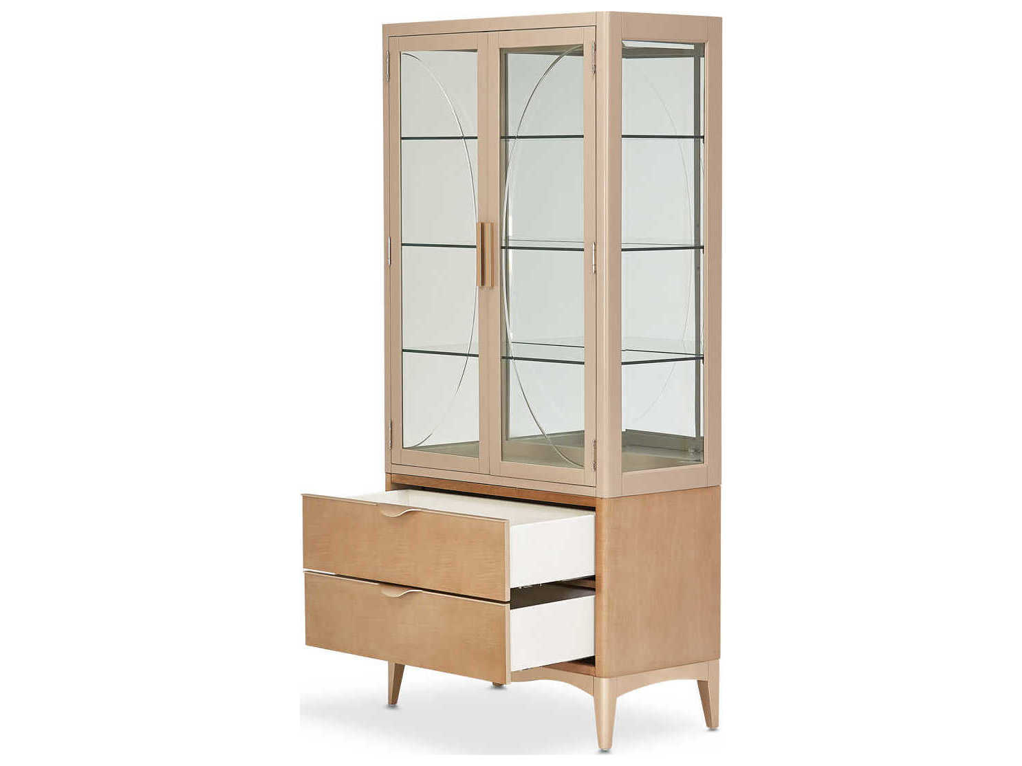 Michael Amini Malibu Crest Birch Wood Chardonnay Display Cabinet
