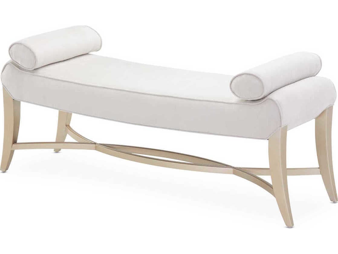 Michael Amini Malibu Crest Doeskin Gray Suede Upholstered Accent Bench