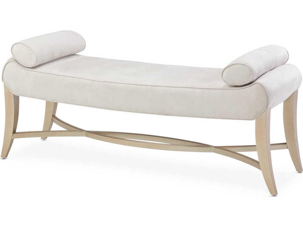 Michael Amini Malibu Crest Doeskin Gray Suede Upholstered Accent Bench