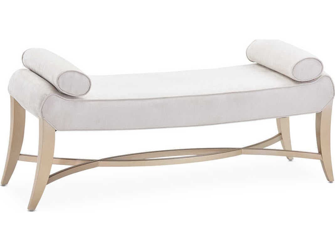 Michael Amini Malibu Crest Doeskin Gray Suede Upholstered Accent Bench