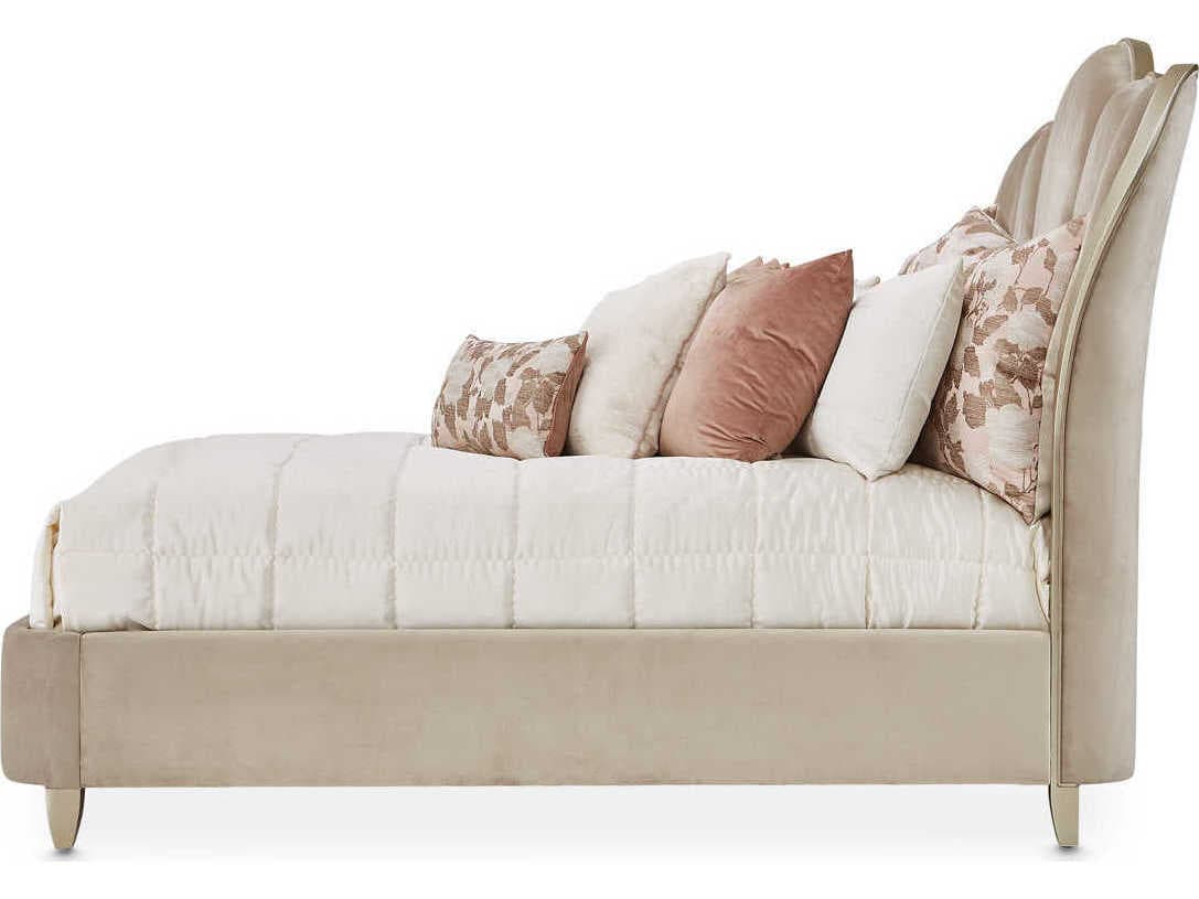 Michael Amini Villa Cherie - Hazelnut Beige Birch Wood Upholstered King Panel Bed