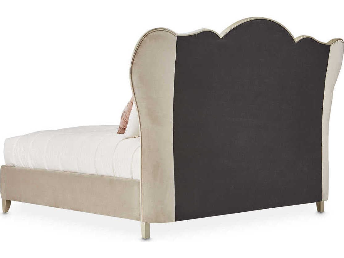 Michael Amini Villa Cherie Hazelnut Porcini Beige Birch Wood Upholstered Queen Panel Bed