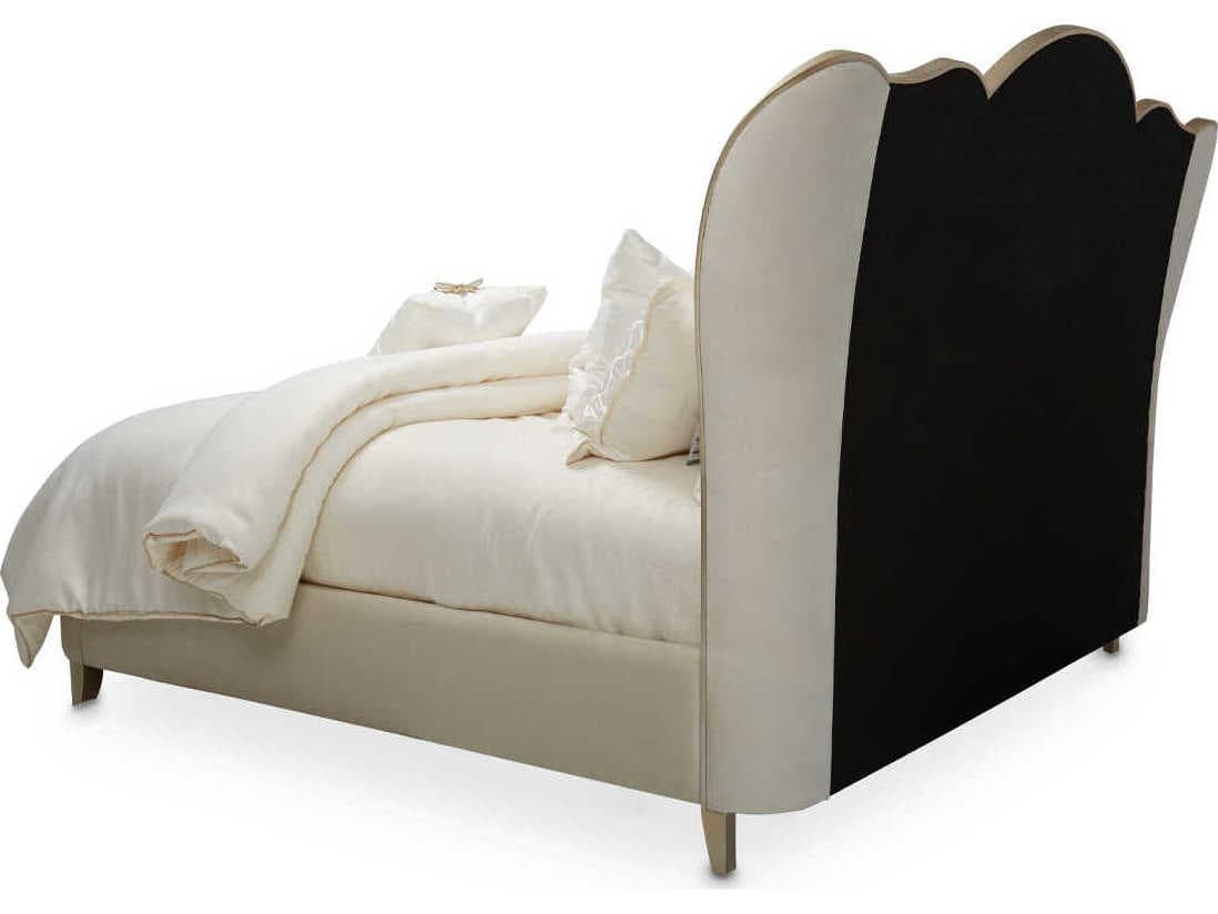 Michael Amini Villa Cherie Caramel Pearl White Birch Wood Upholstered Queen Panel Bed