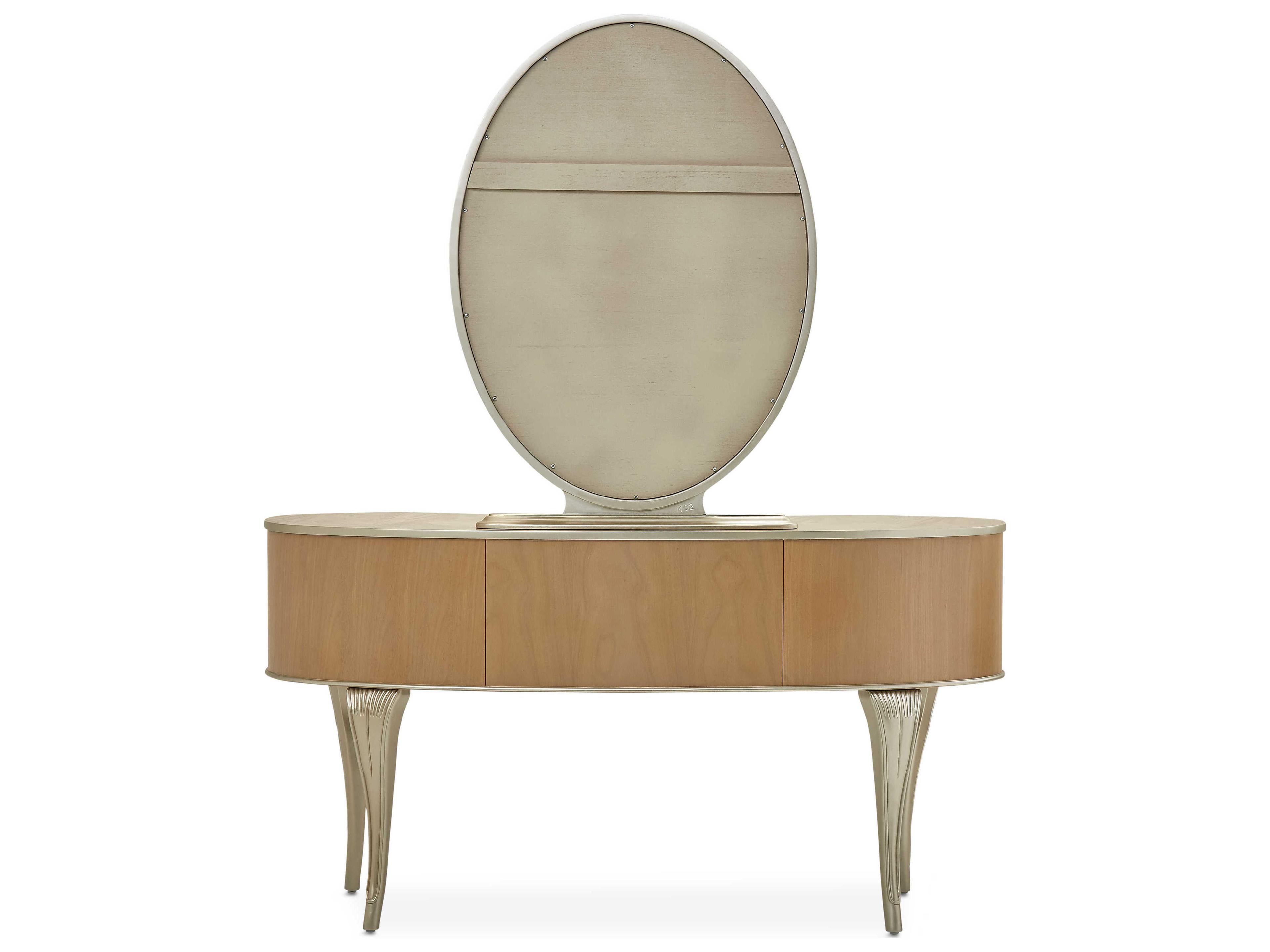 Michael Amini Villa Cherie - Caramel Birch Wood Vanity Table Set With Mirror