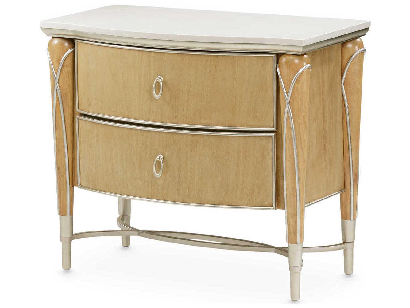 Michael Amini Villa Cherie Caramel 2-Drawers Brown Birch Wood Nightstand