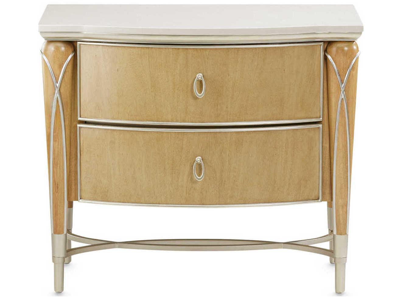 Michael Amini Villa Cherie Caramel 2-Drawers Brown Birch Wood Nightstand