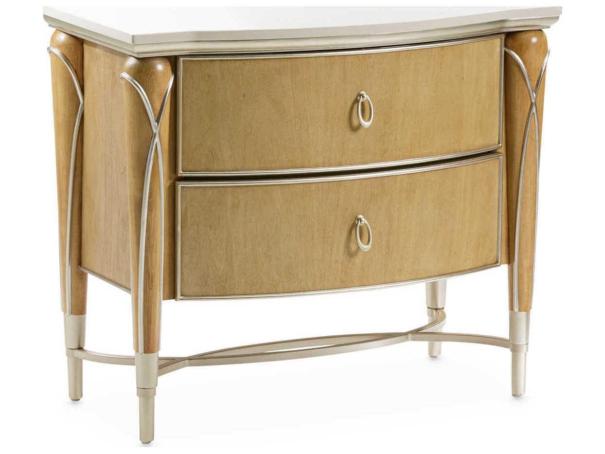 Michael Amini Villa Cherie Caramel 2-Drawers Brown Birch Wood Nightstand