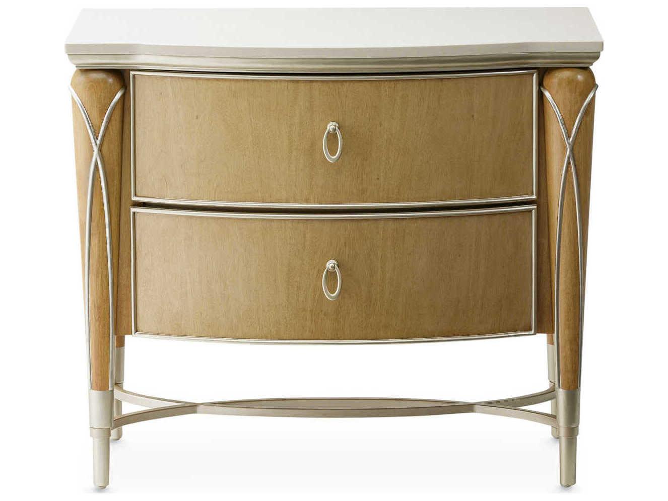 Michael Amini Villa Cherie Caramel 2-Drawers Brown Birch Wood Nightstand