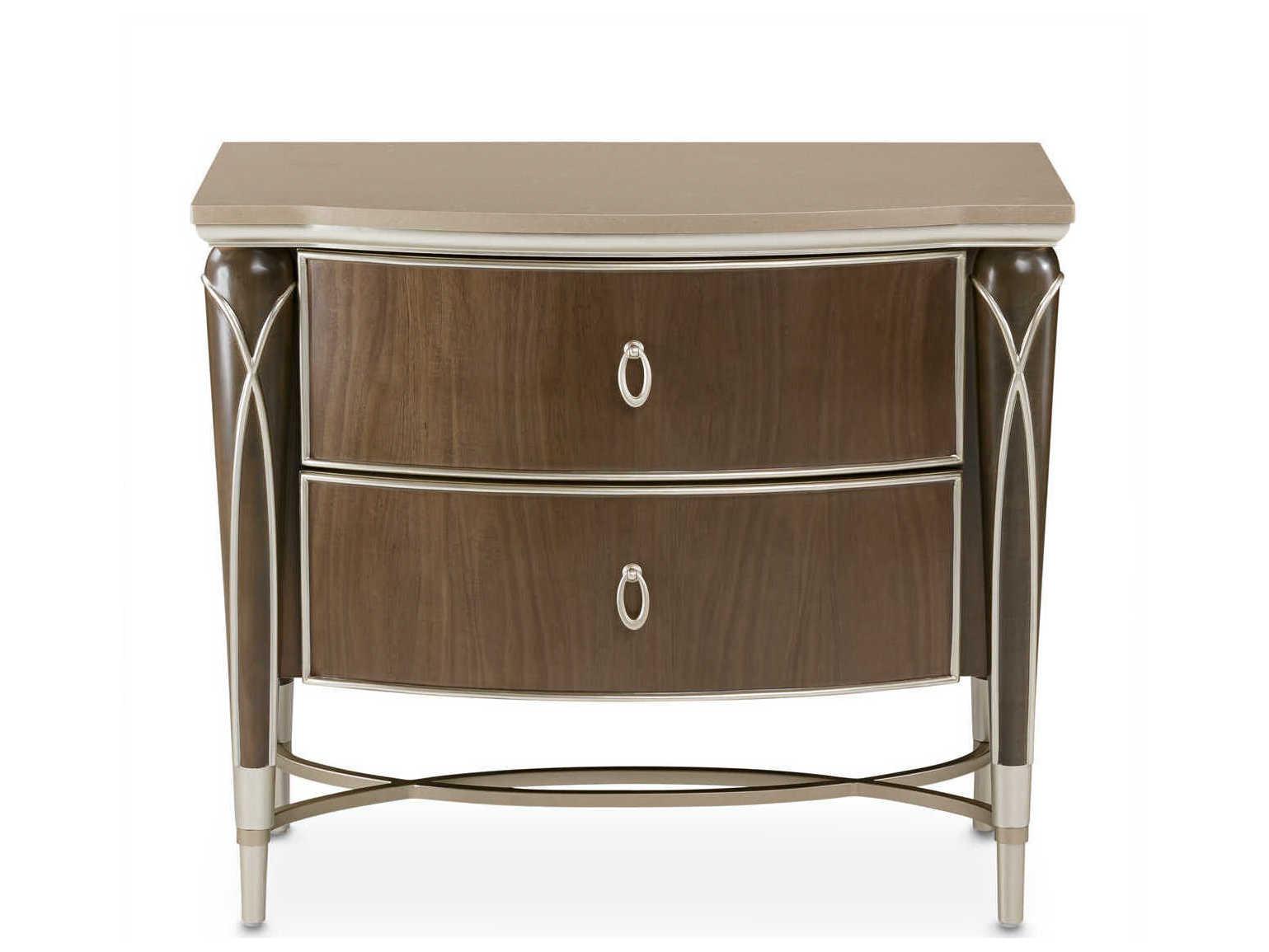 Michael Amini Villa Cherie Hazelnut 2-Drawers Brown Birch Wood Nightstand