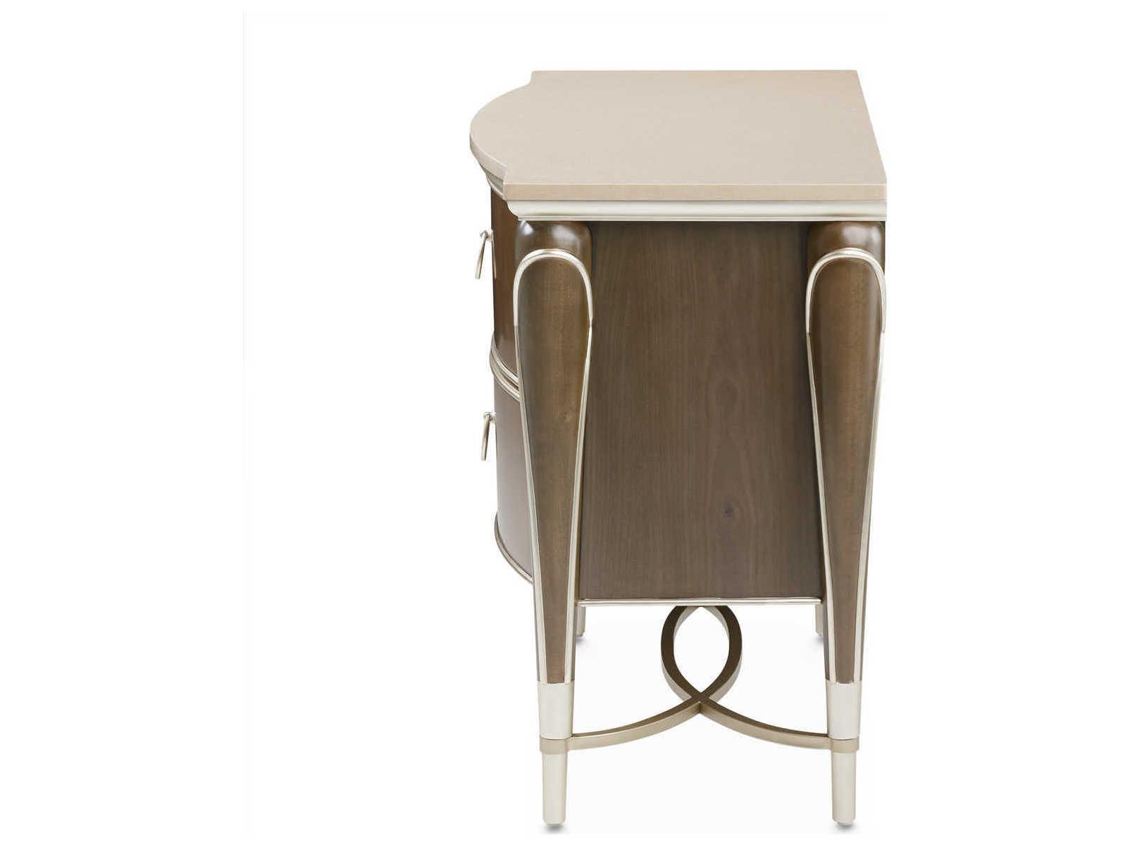 Michael Amini Villa Cherie Hazelnut 2-Drawers Brown Birch Wood Nightstand