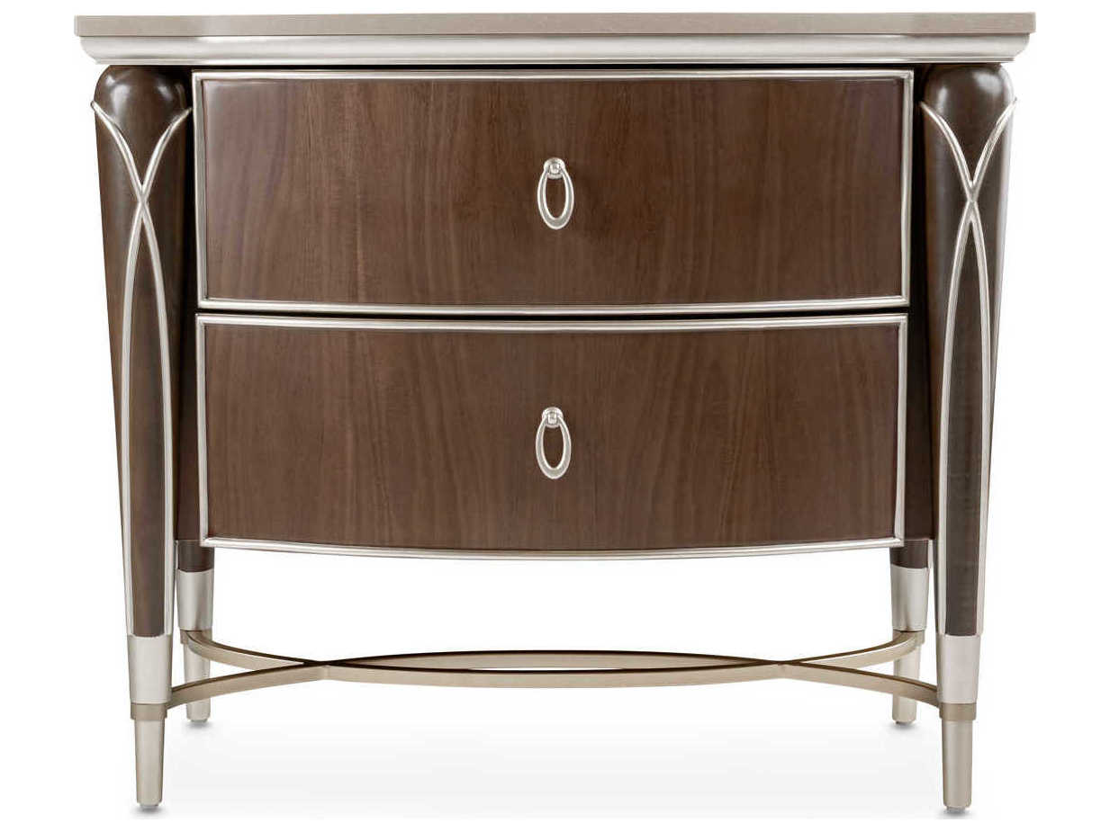 Michael Amini Villa Cherie Hazelnut 2-Drawers Brown Birch Wood Nightstand